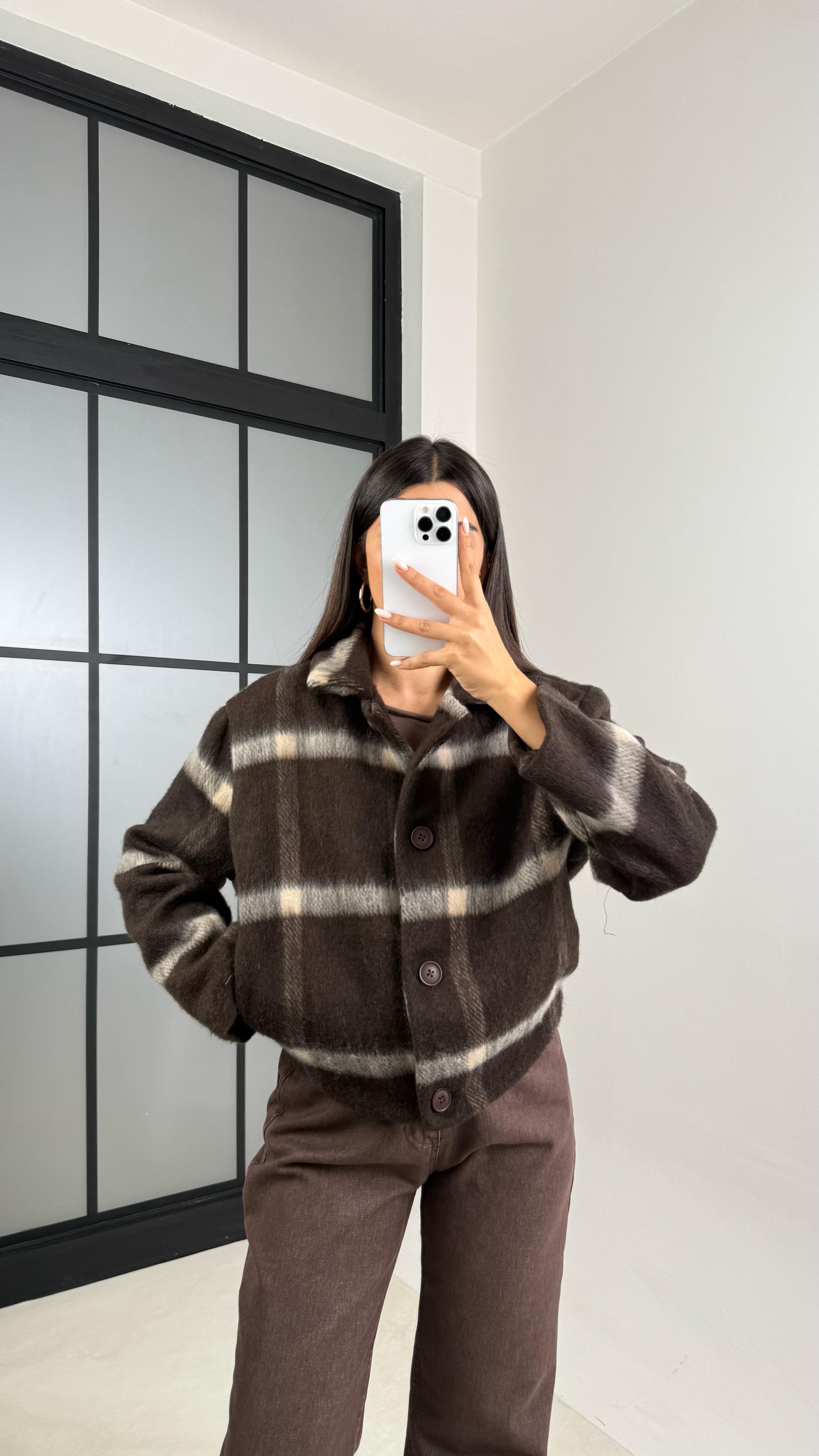 Acı Kahve Ekoseli Astarlı Yumuşak Dokulu Mont GAUS-00580GAUS الجواكيت GAUS-00580