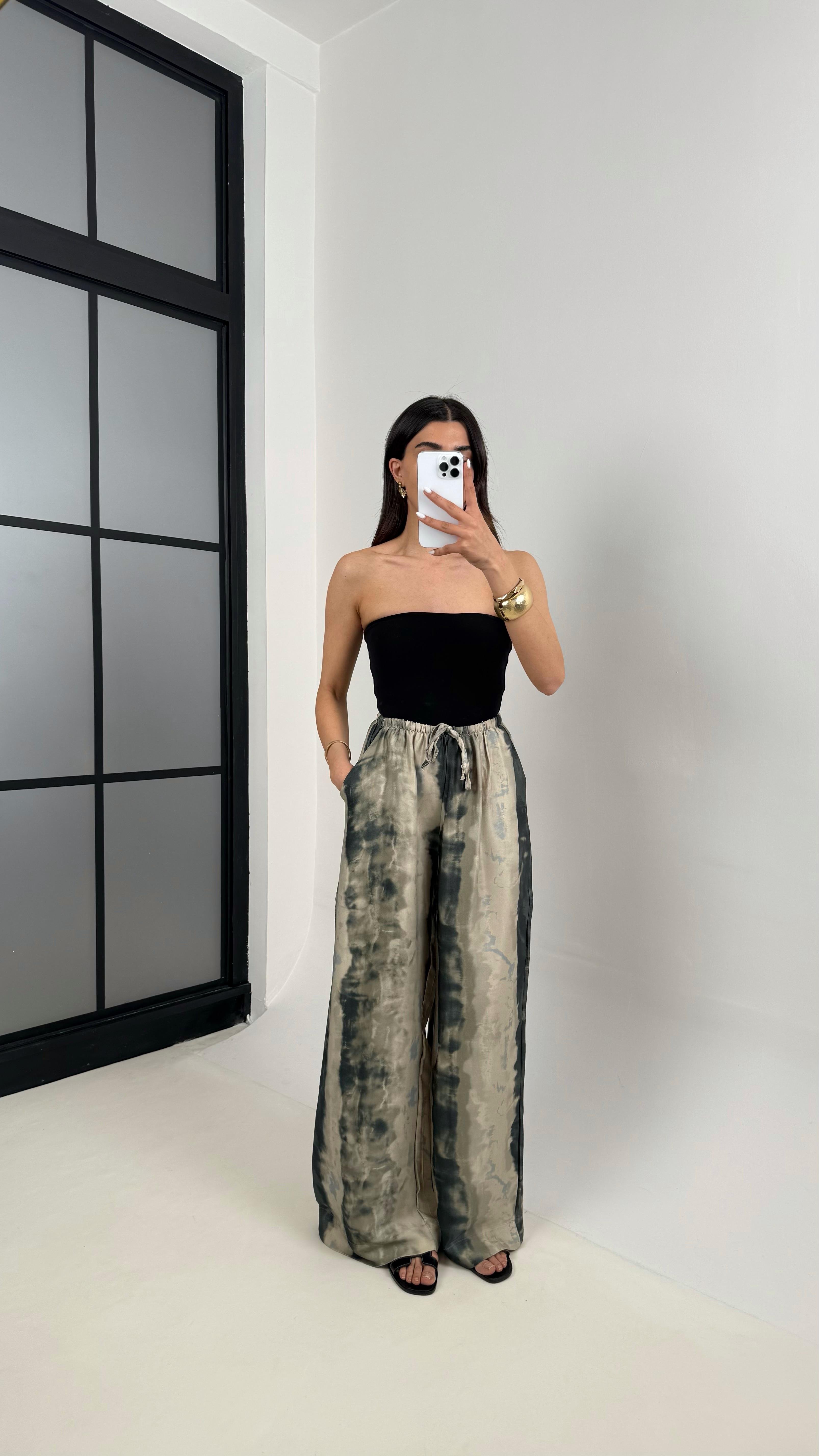 Taş Desenli Tasarım Saten Pantolon Gaus00396GausPANTOLONGU1001928