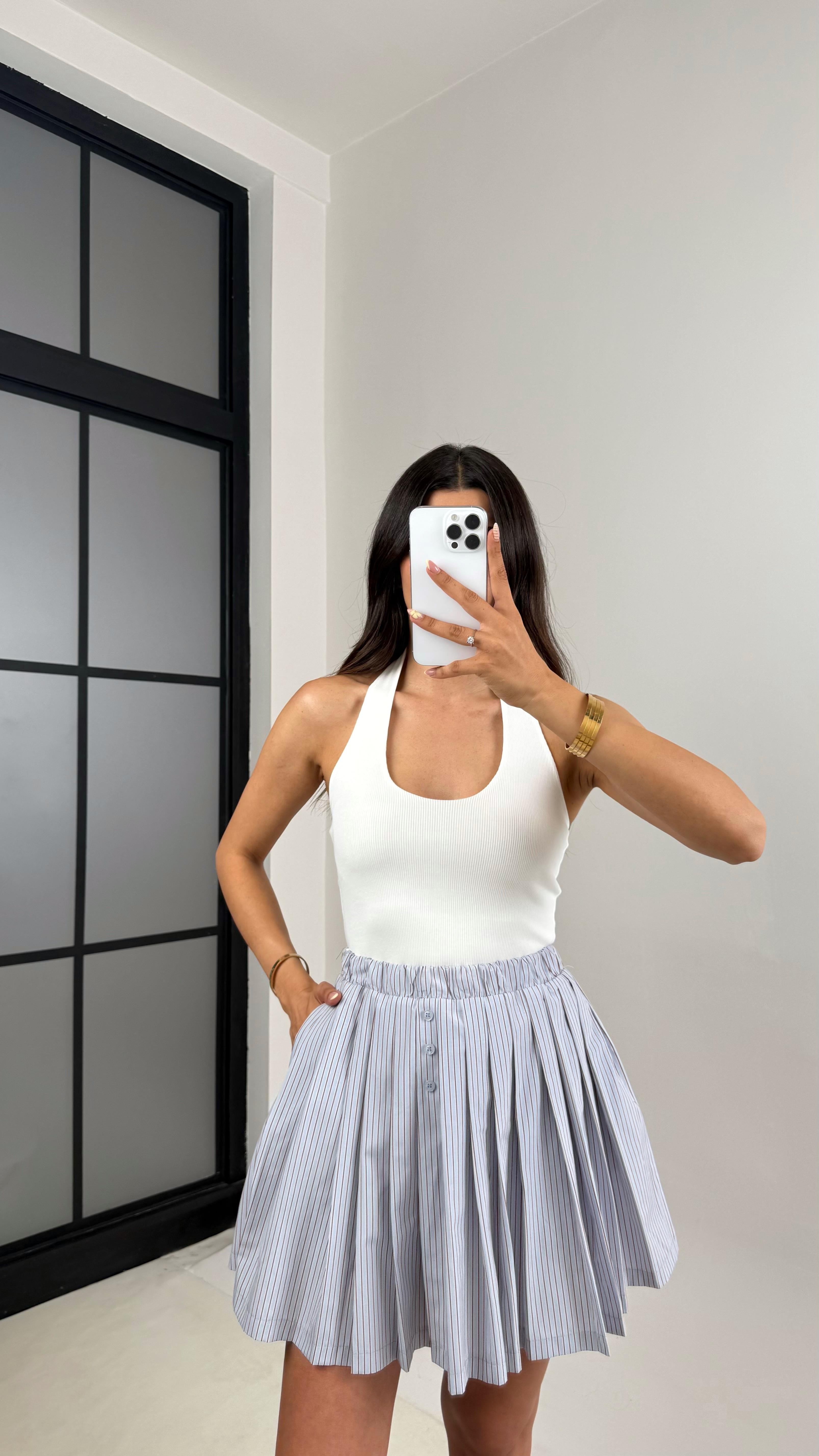 Mavi Bordo Şeritli Pileli Şort Etek Gaus00650GausETEKGU1002512