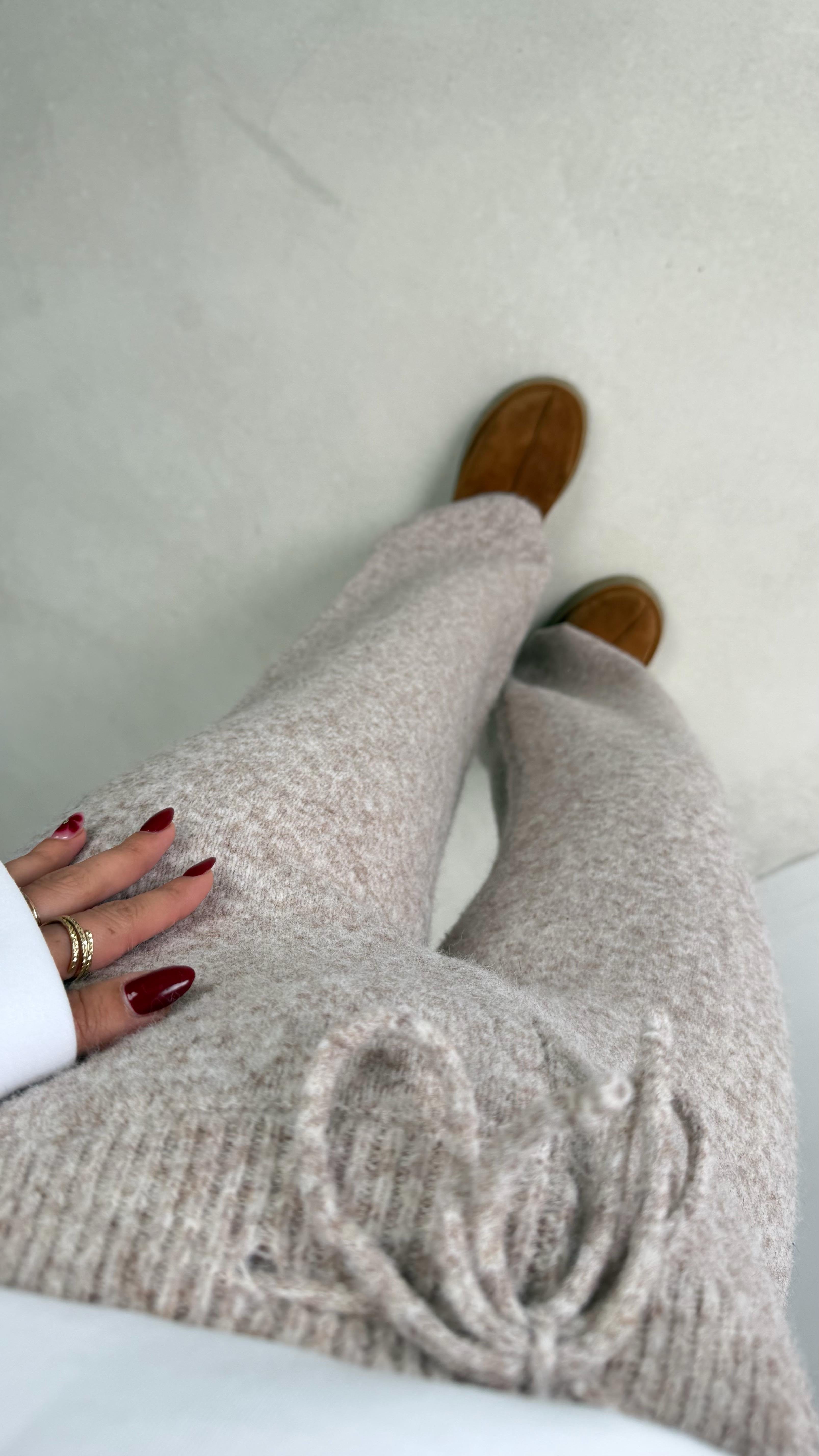 Bej Beli Lastikli Yumuşak Dokulu Triko Pantolon GAUS-00652GAUSPANTOLONGAUS-00652