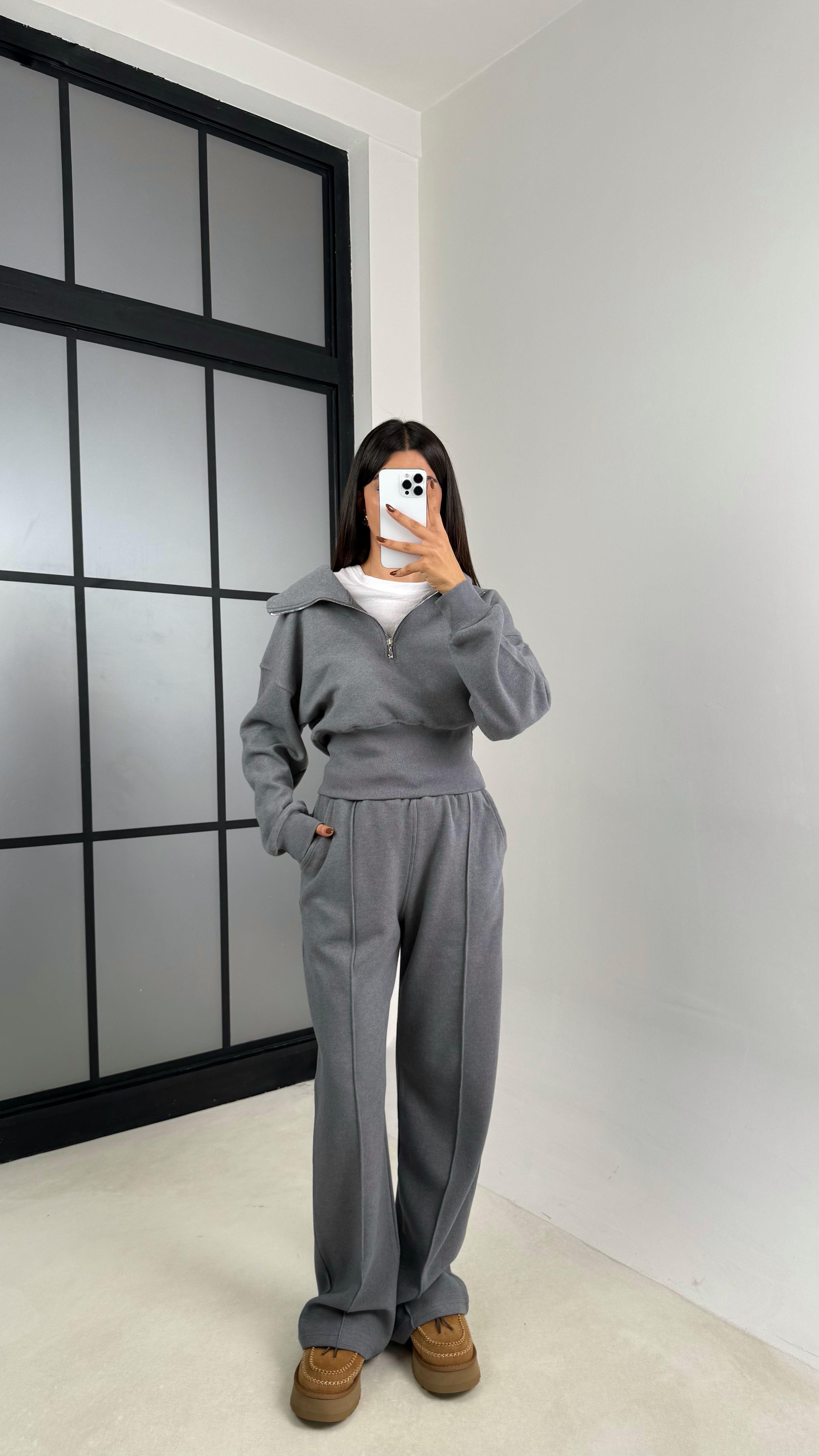 Gri Selanik Tshirtlü 3'Lü Örme Takım GAUS-00154GAUSTAKIMGAUS-00154