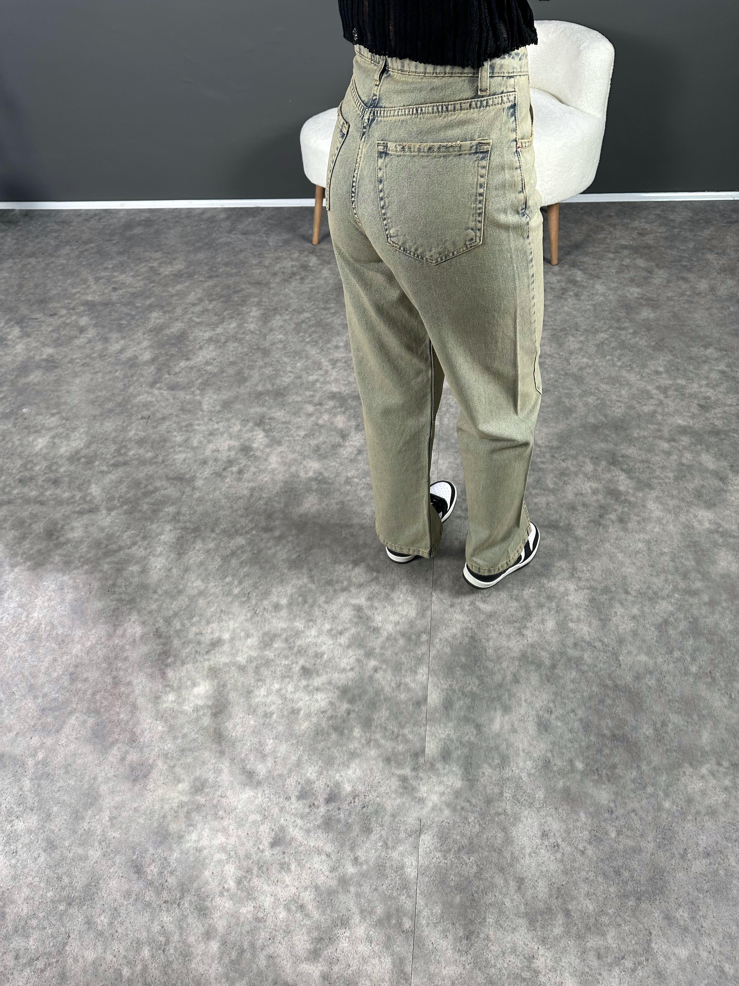 Yung Yeşil Eskitme Ön Yırtmaçlı Jean GausDENİM PANTOLONGU004418