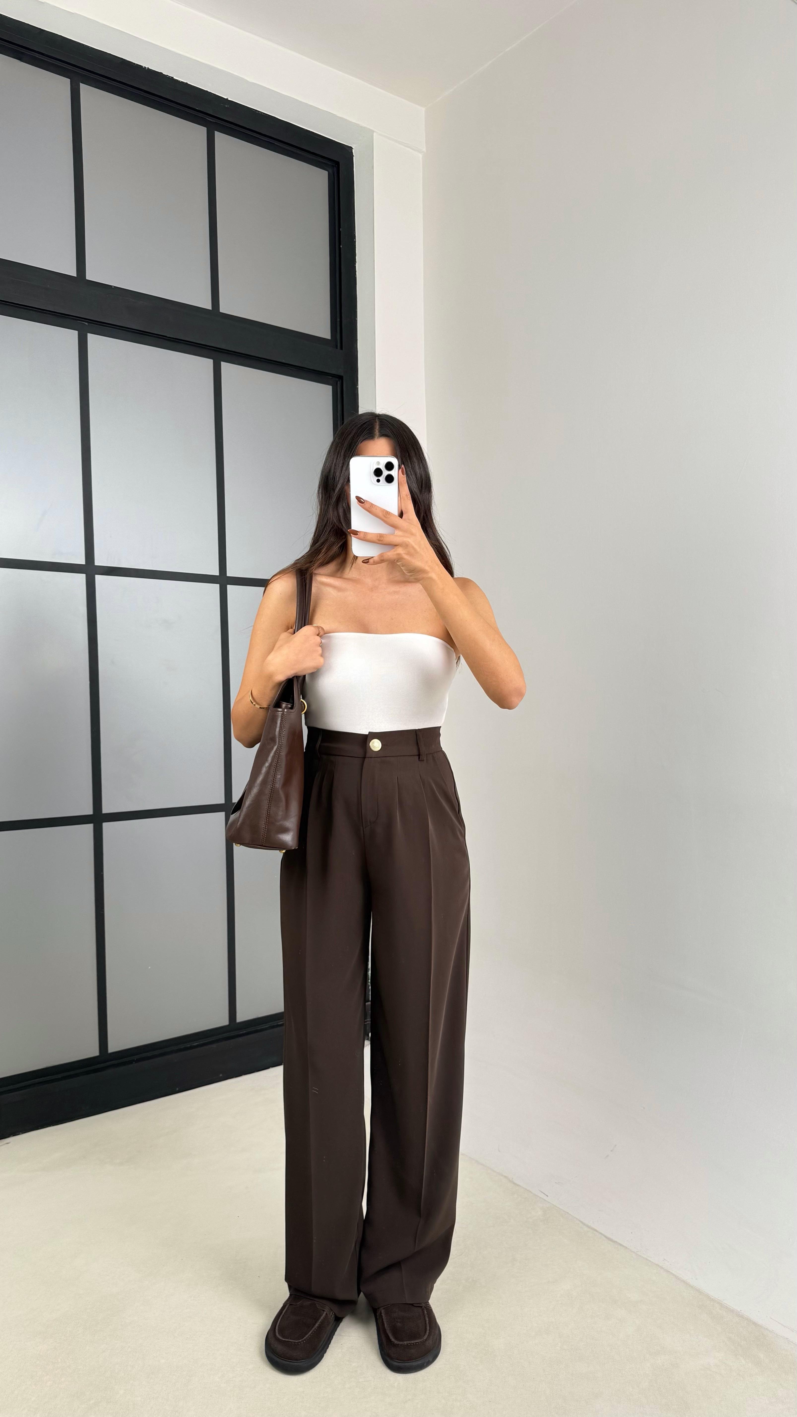 Acı Kahve Gold Düğmeli Beli Lastikli Premium Pantolon GAUS-00141GAUSPANTOLONGAUS-00141