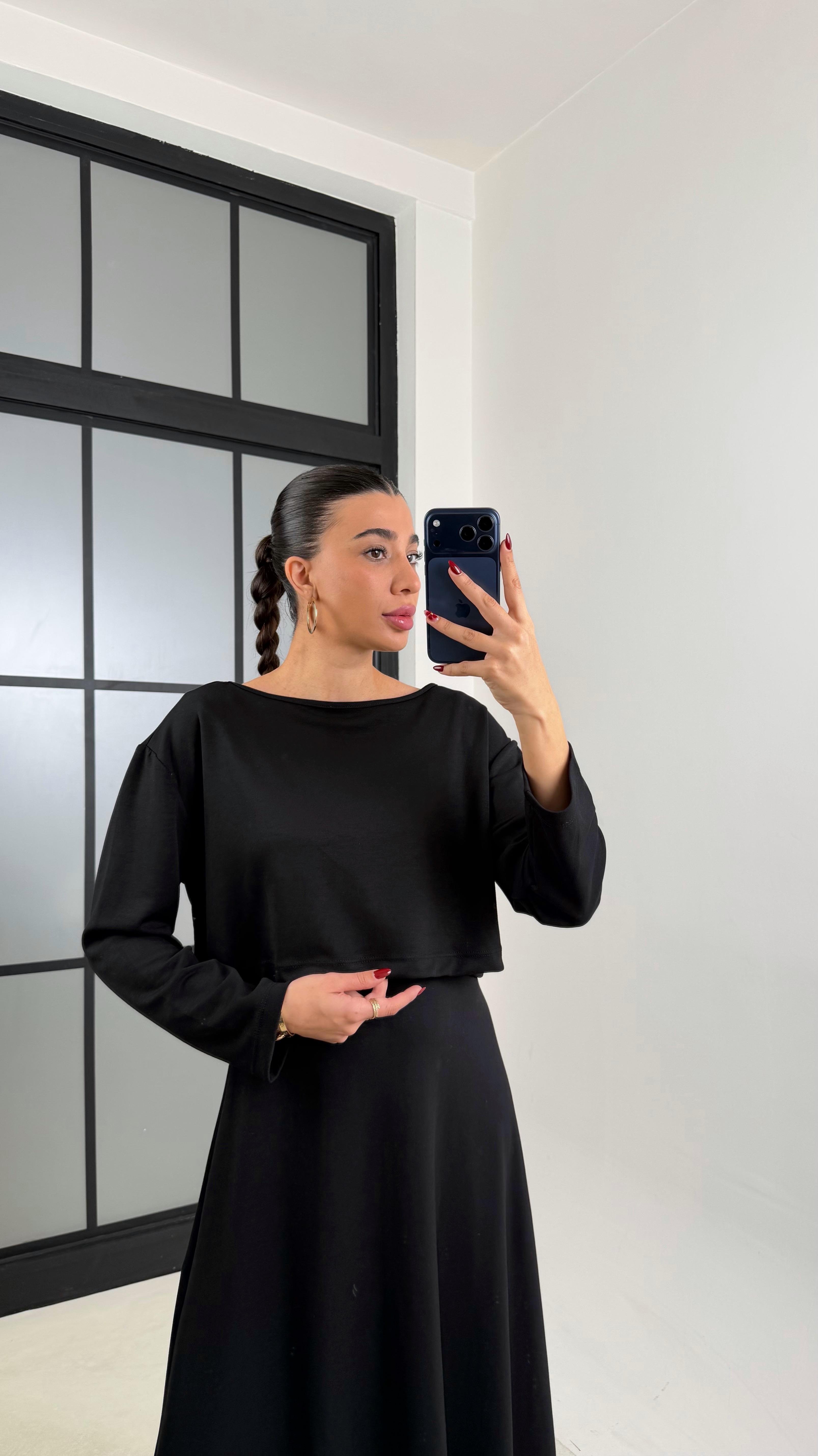 Siyah Kazak Elbise İkili Basic Modal Takım GAUS-00722GAUSTAKIMGAUS-00722