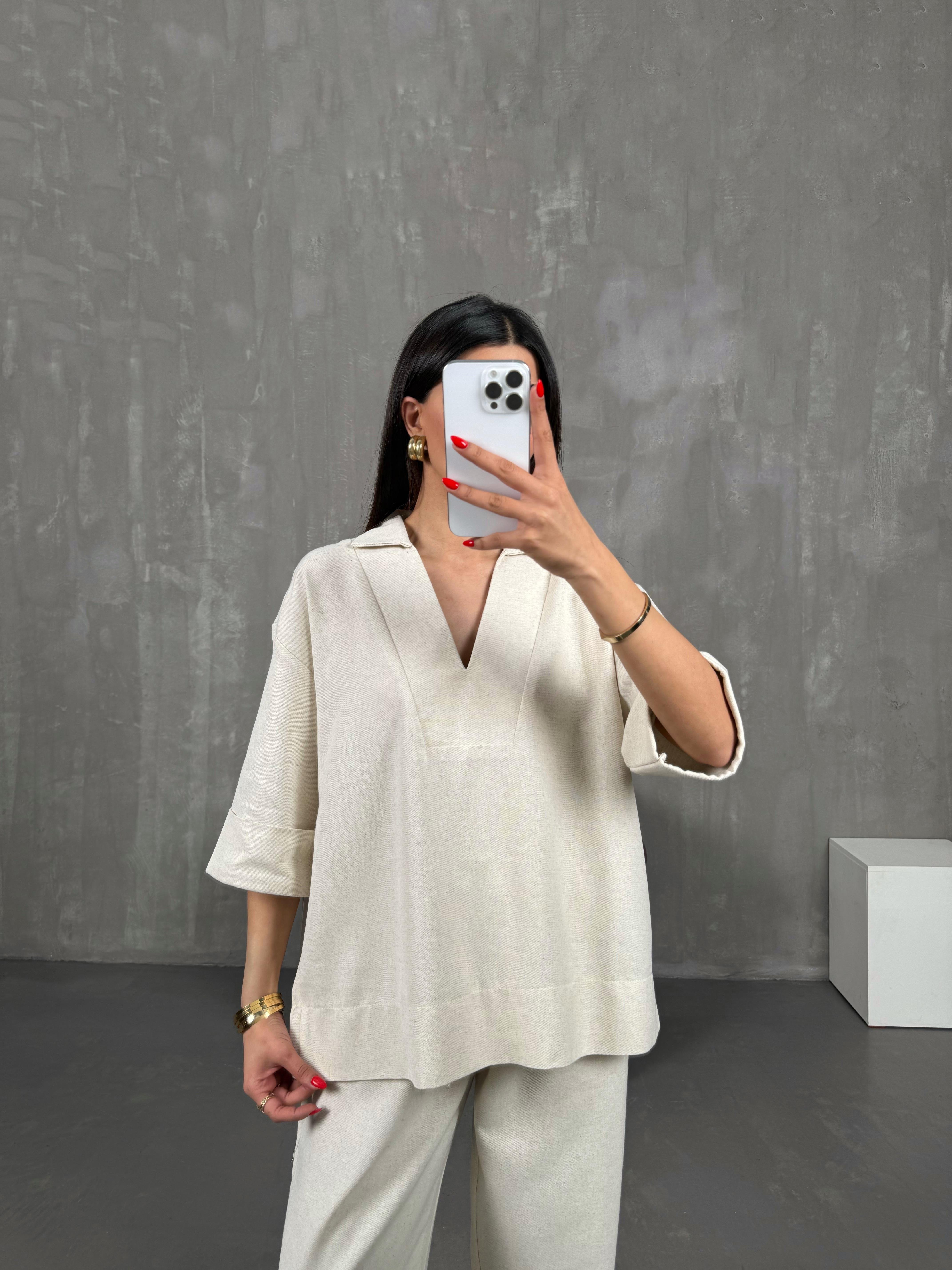 Taş V Yaka Keten Takım Gaus00159GausTAKIMGU1001367