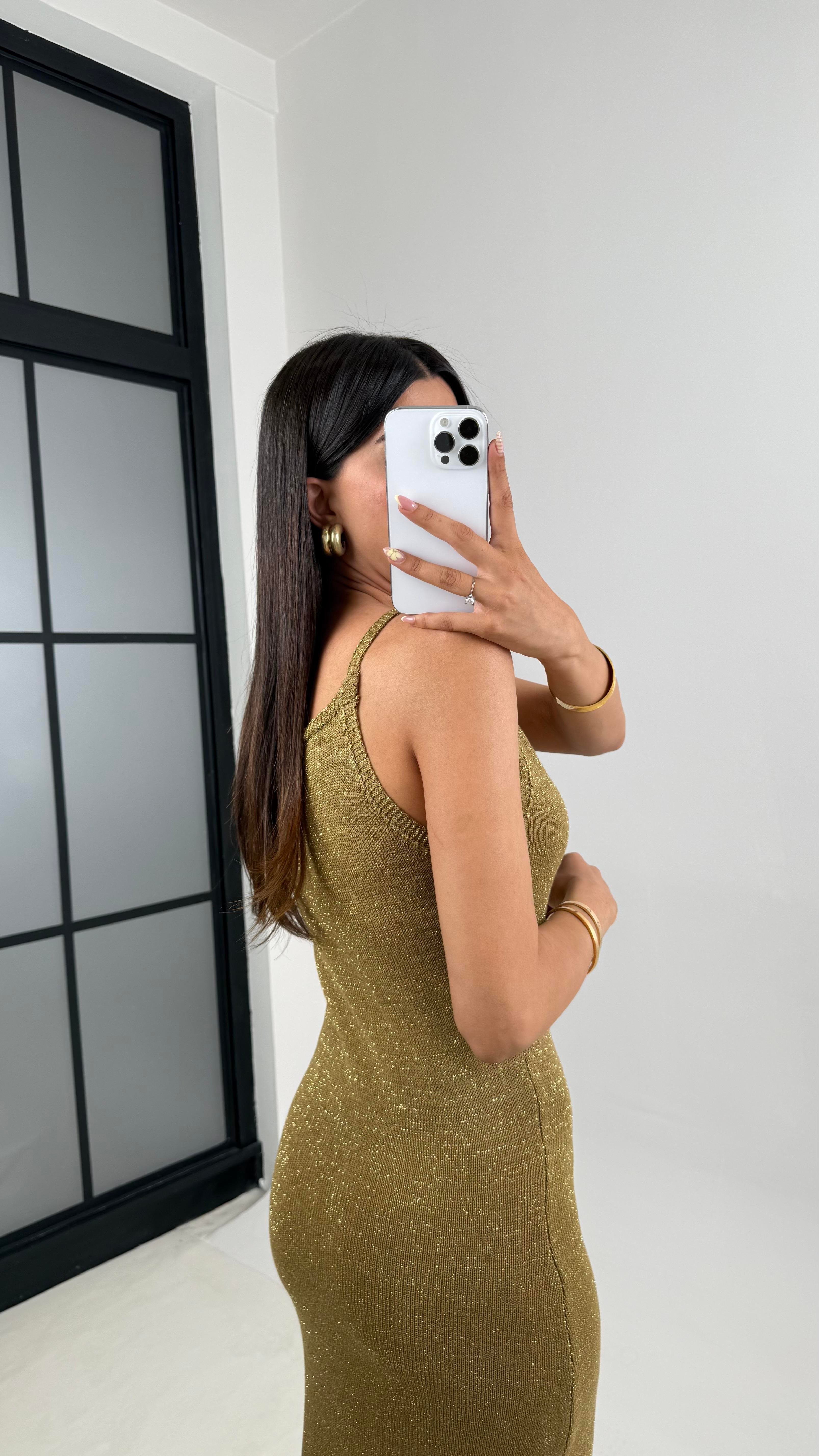 Gold Simli Askılı Triko Elbise Gaus00663GausELBİSEGU1002532