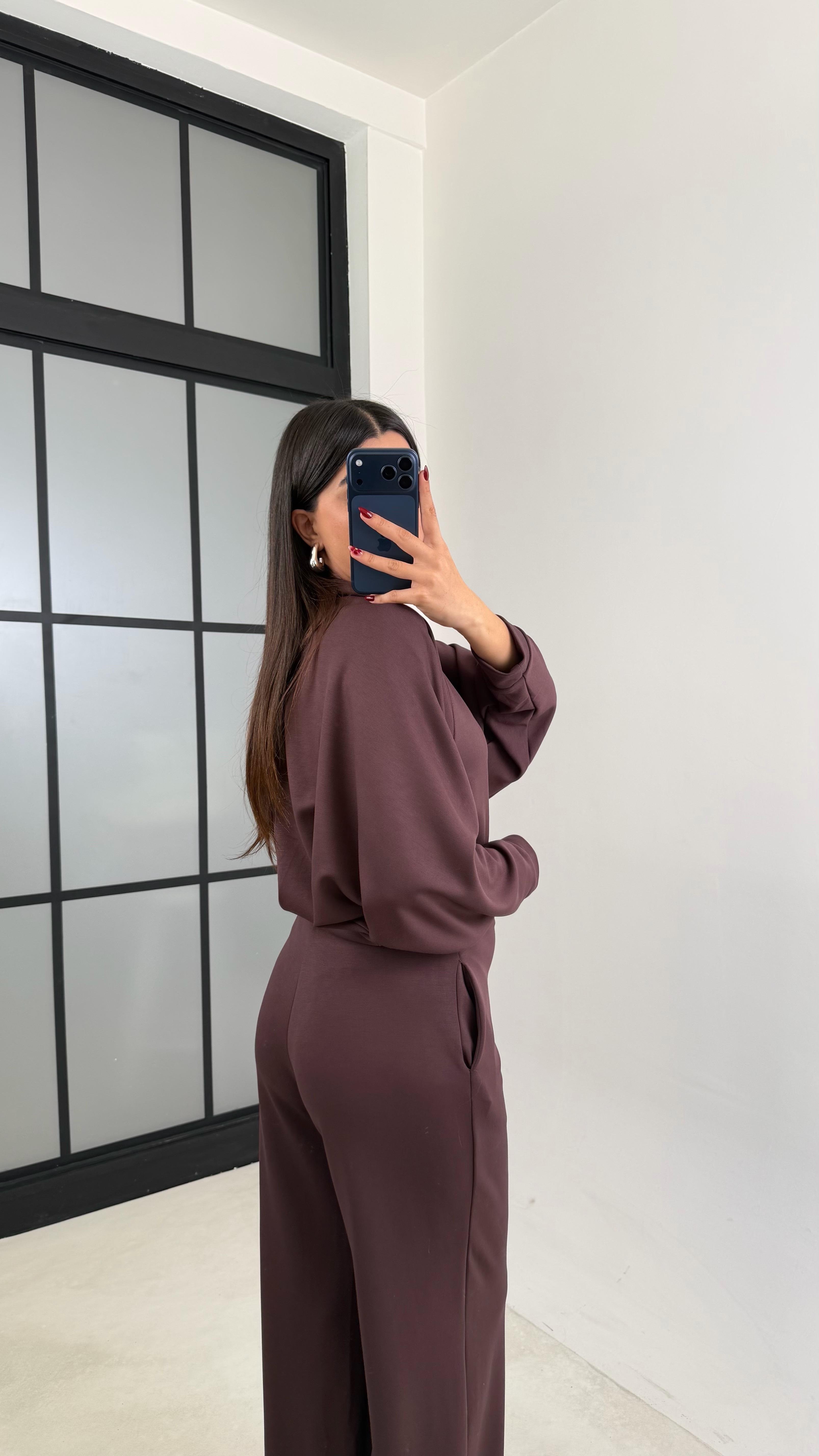 Acı Kahve Fermuarlı Hırka Beli Lastikli Pantolon Modal Takım GAUS-00665GAUSTAKIMGAUS-00665