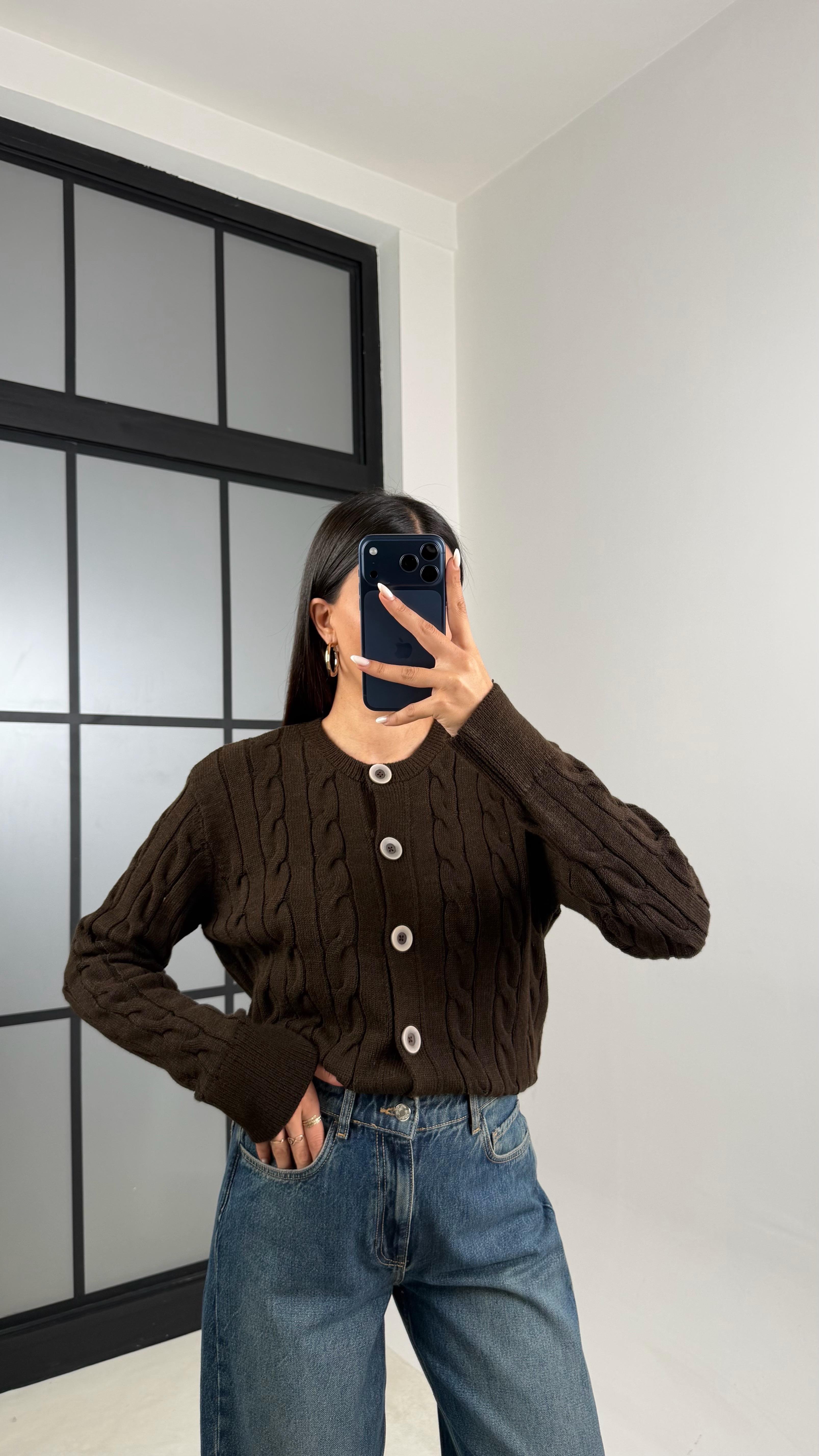 Acı Kahve Örgülü Triko Hırka GAUS-00579GAUS الكارديغان  GAUS-00579