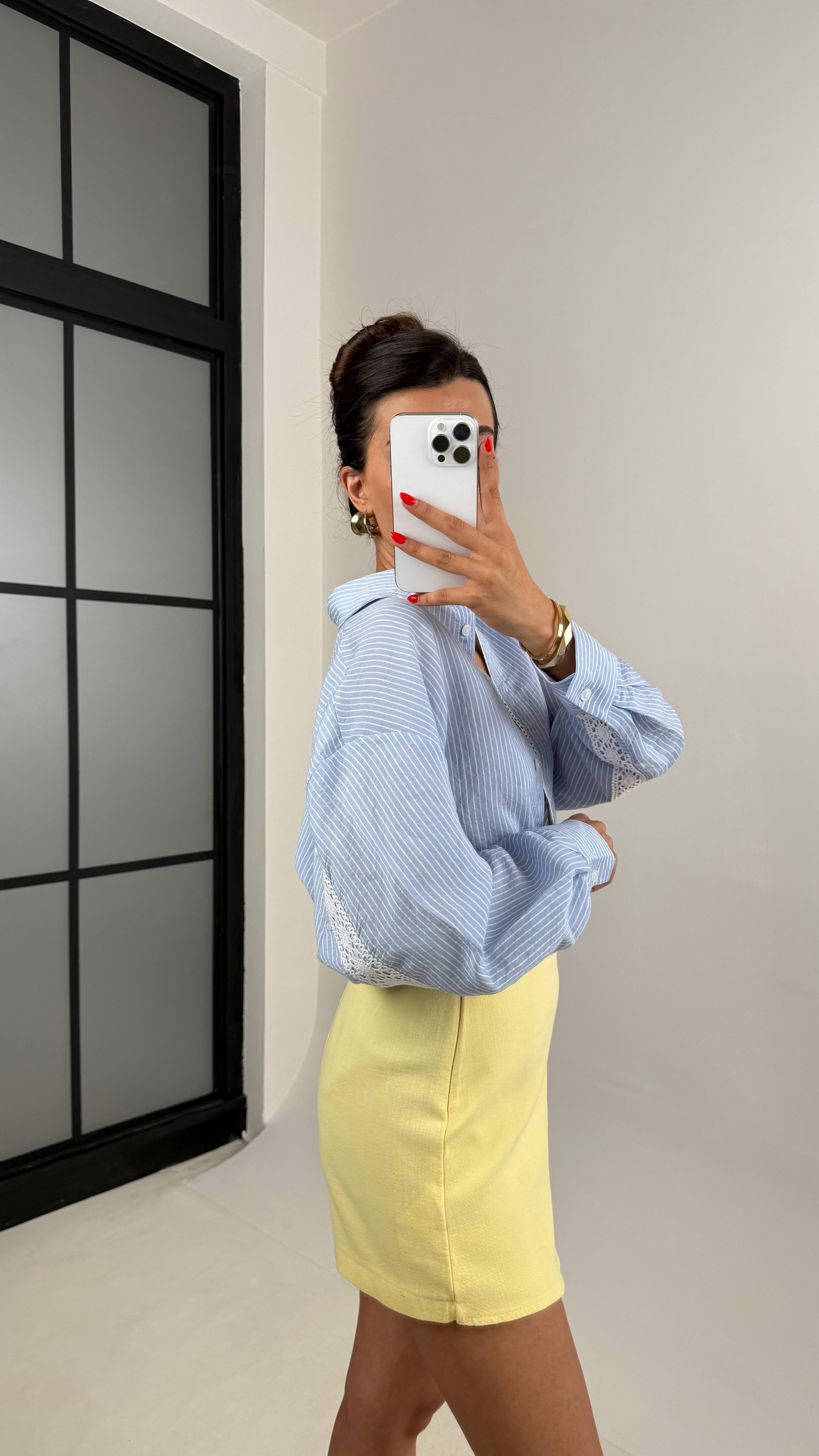 Sarı Şortlu Keten Etek Gaus00521GausETEKGU1002222