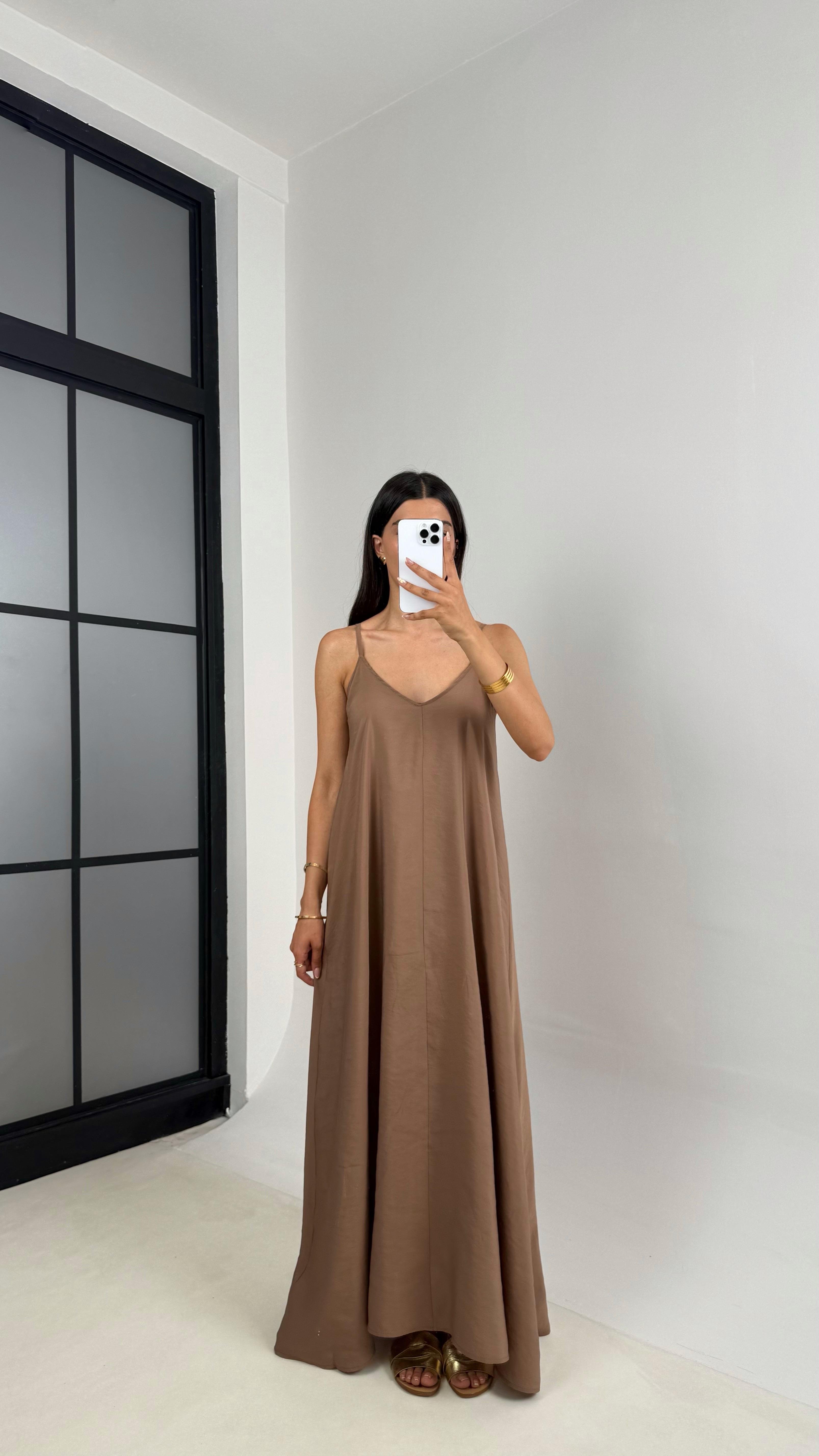 Vizon  Ayarlanabilir Askılı Astarlı Tencel Elbise Gaus00690GausELBİSEGU1002595