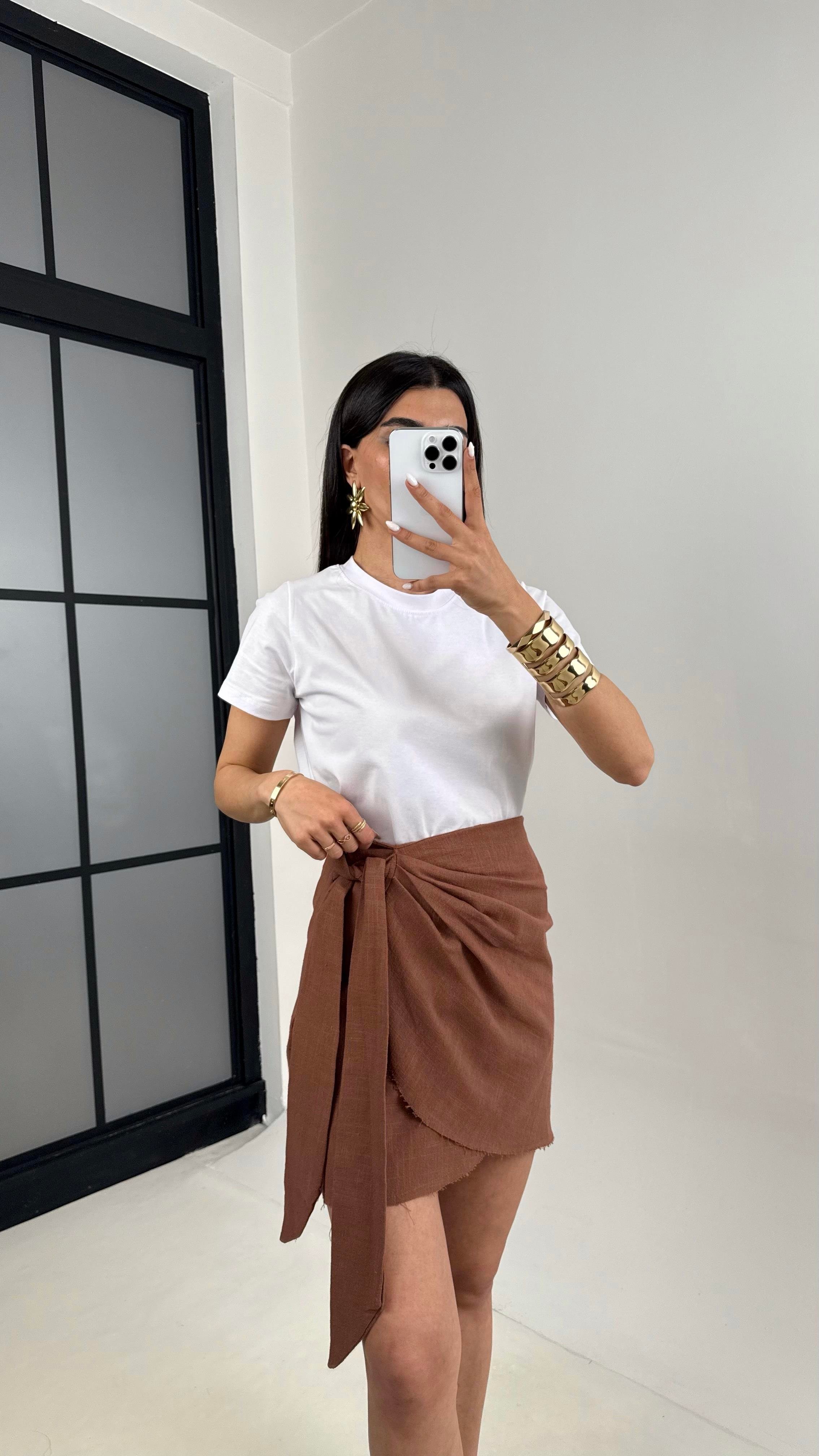 Kiremit Yan Bağlama Detaylı Keten Etek Gaus00435GausETEKGU1002024