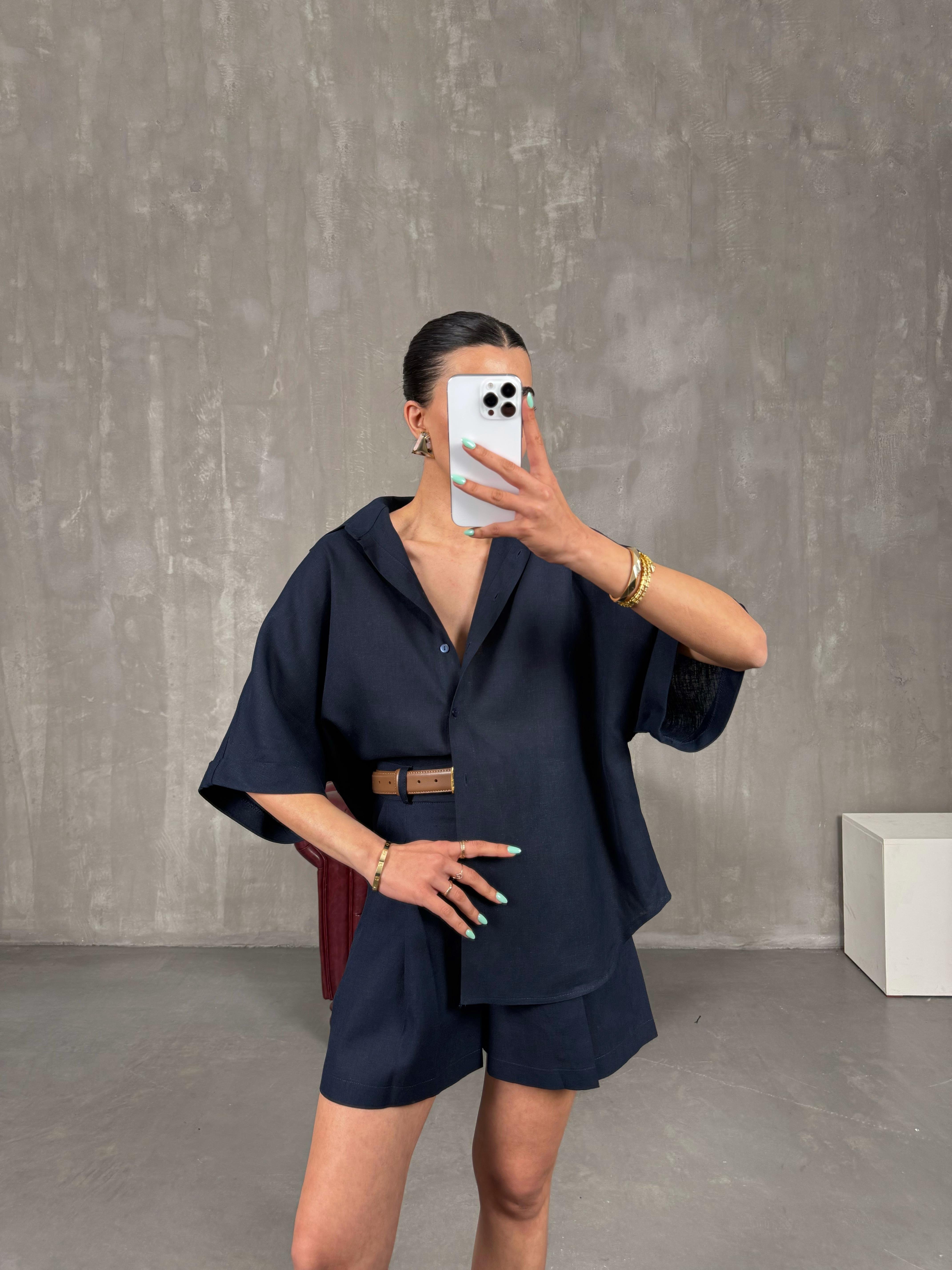 Lacivert Premium İkili Keten Takım Gaus00239GausTAKIMGU1001556