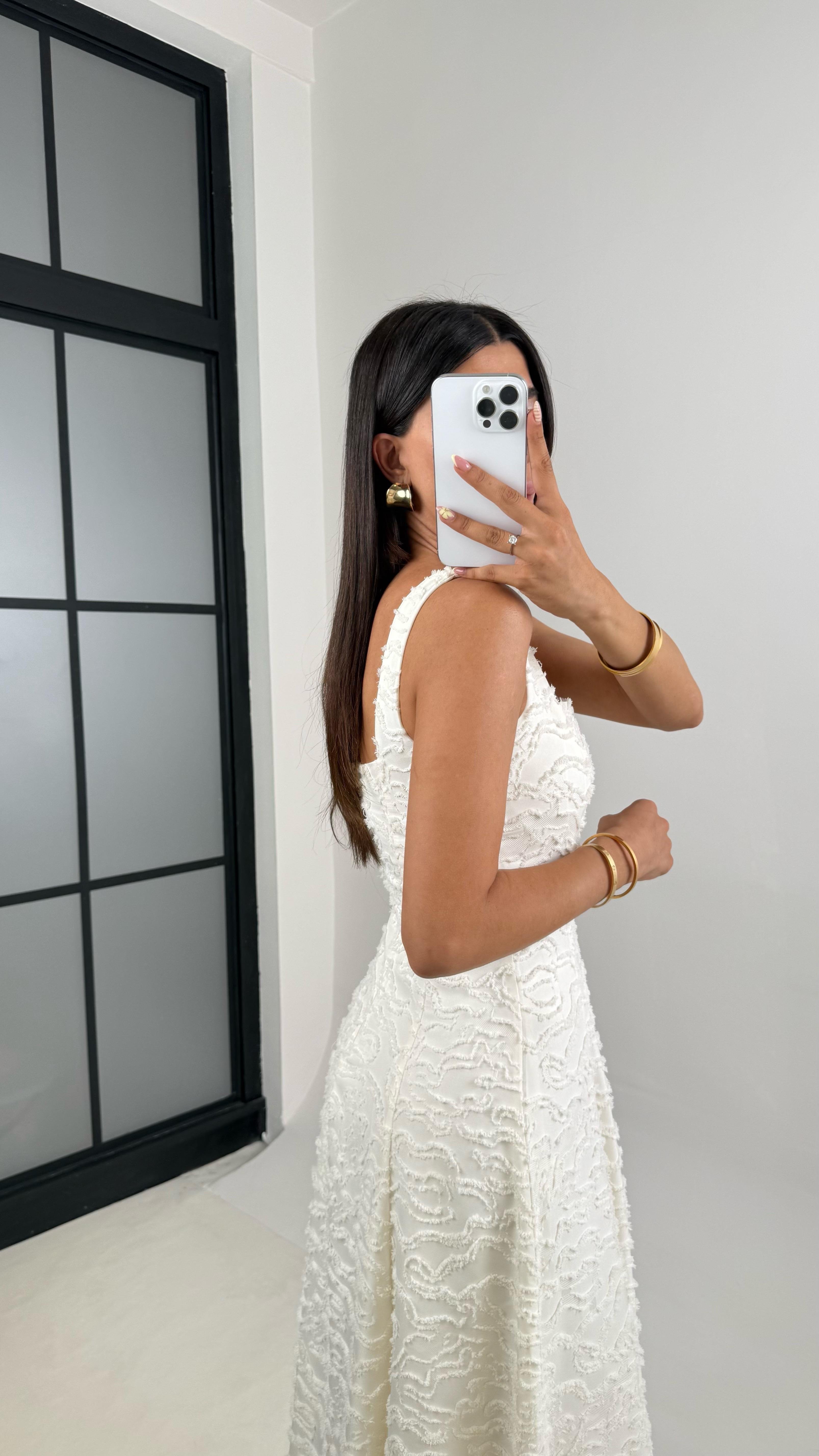 Krem Kalın Askılı Saçaklı Kumaş Elbise Gaus00671GausELBİSEGU1002549