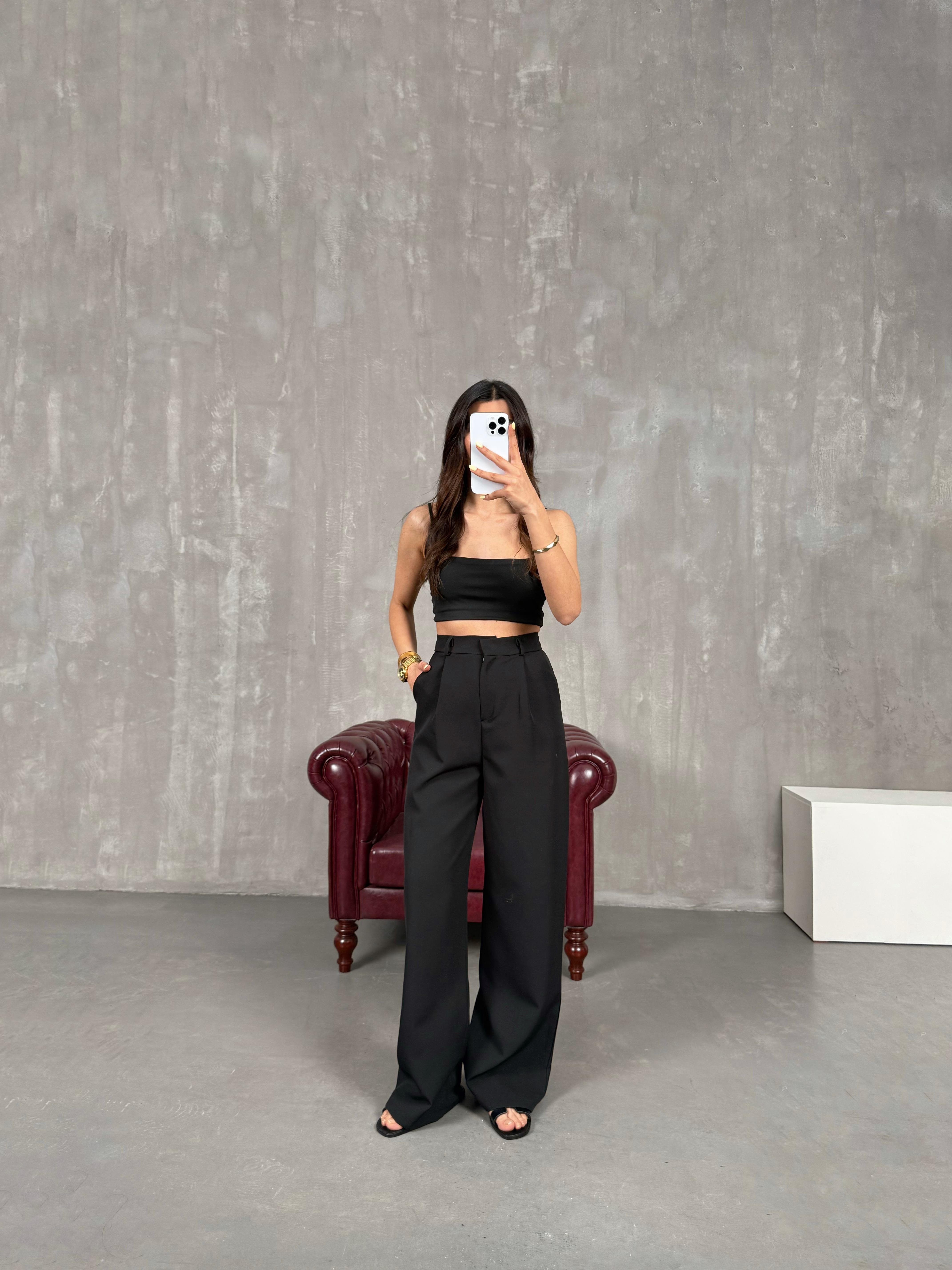 Siyah Palazzo Kumaş Pantolon Gaus00140GausPANTOLONGU1001321