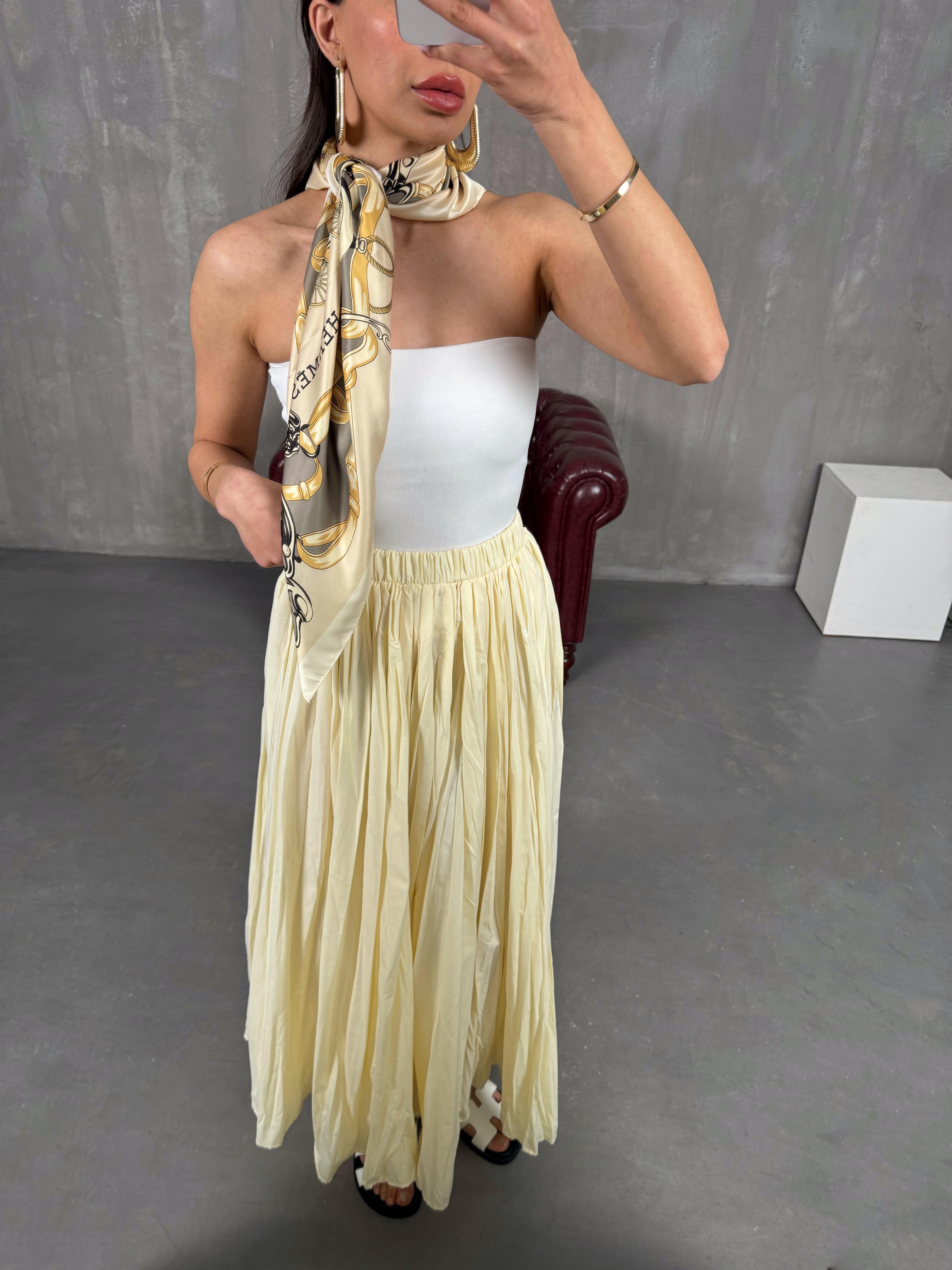 Essa Sarı Kırışık Kumaş Kraş Maxi Boy Etek Gaus00256GausETEKGU1001596