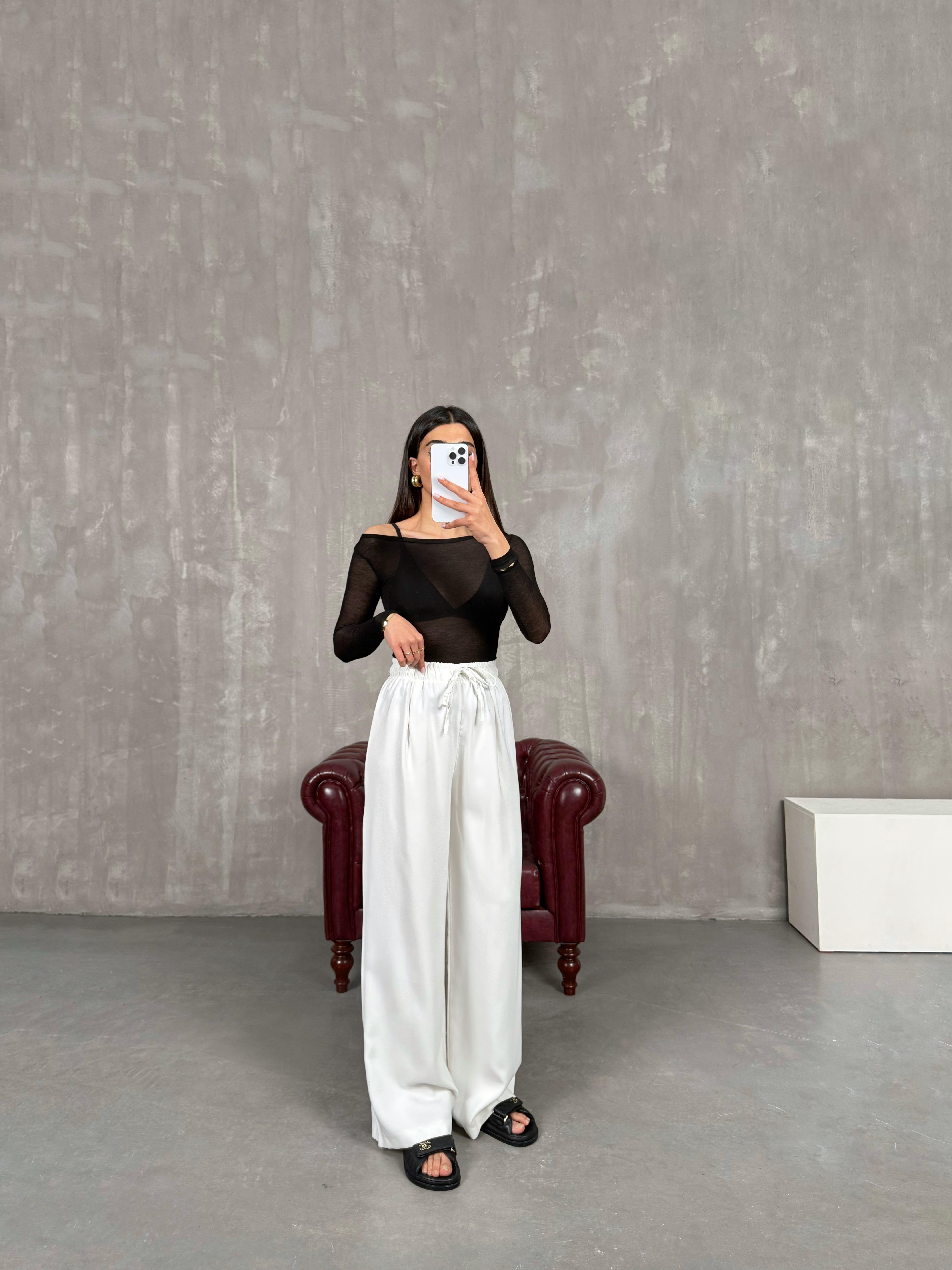 Beyaz Yüksek Bel İthal Kumaş Pantolon Gaus00271GausPANTOLONGU1001625