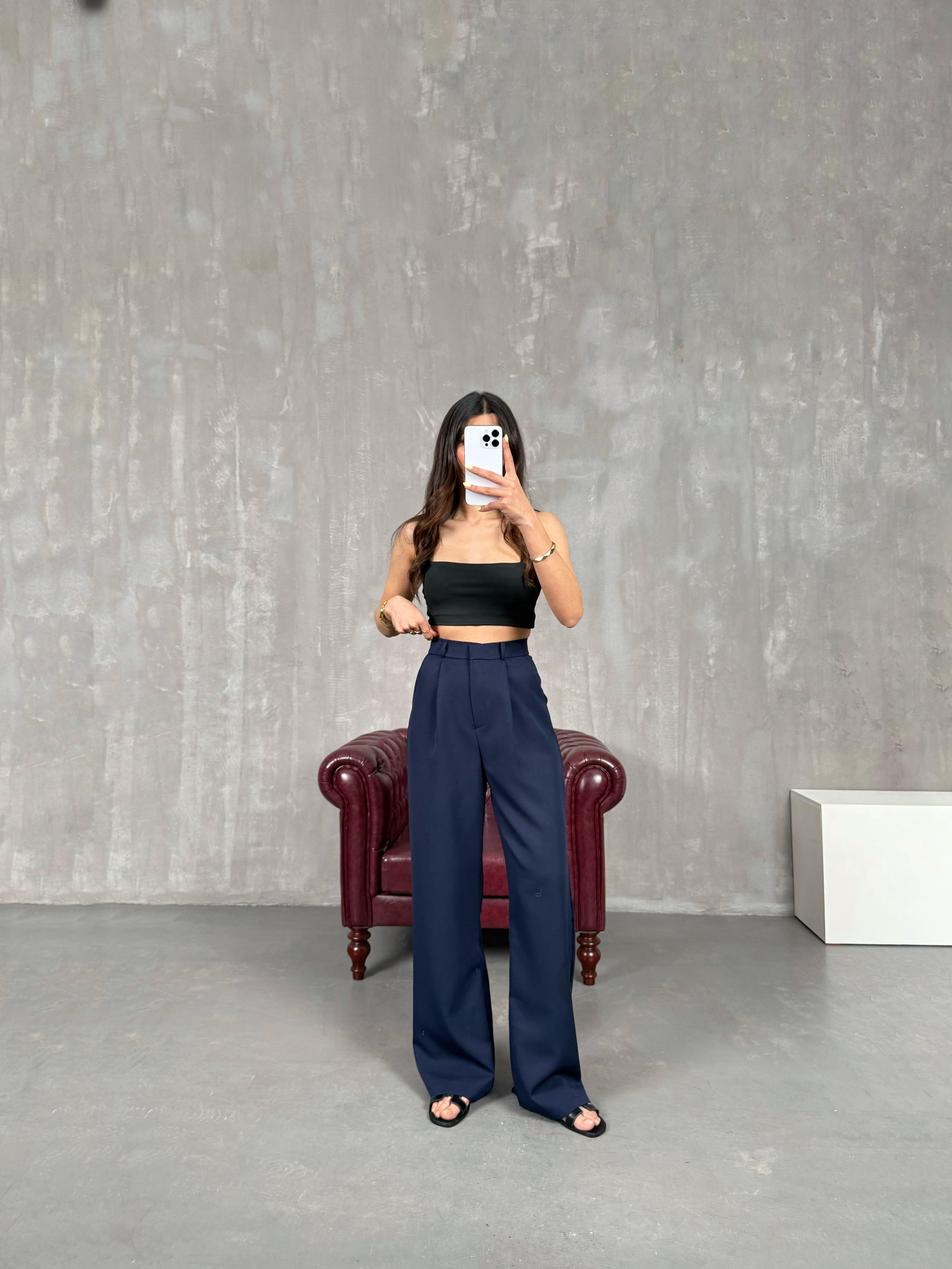 Lacivert Palazzo Kumaş Pantolon Gaus00140GausPANTOLONGU1001322