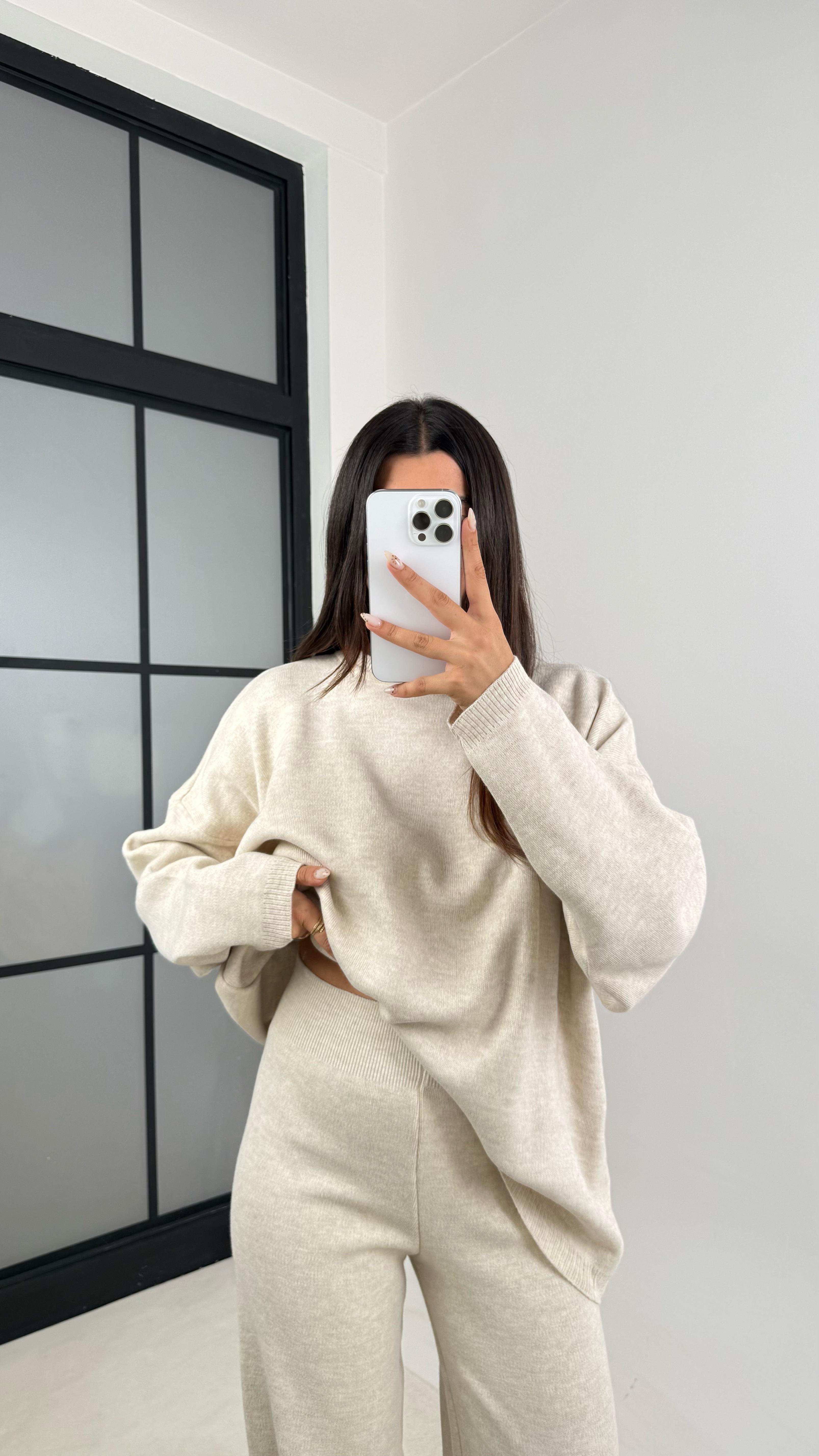 Taş Uzun Kol Kazak Beli Lastikli Pantalon İkili Triko Takım GAUS-00103GAUSTAKIMGAUS-00103