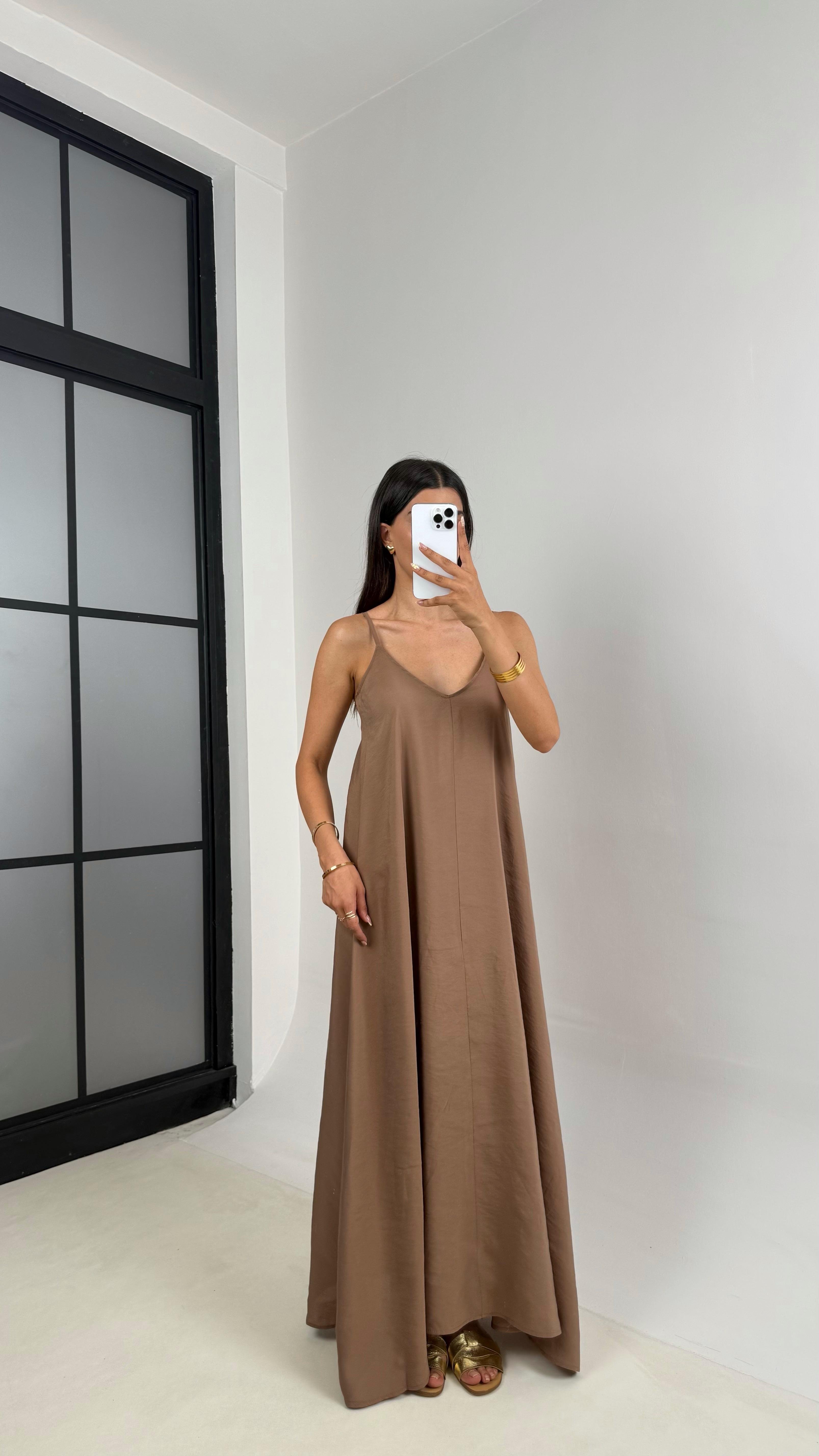 Vizon  Ayarlanabilir Askılı Astarlı Tencel Elbise Gaus00690GausELBİSEGU1002595