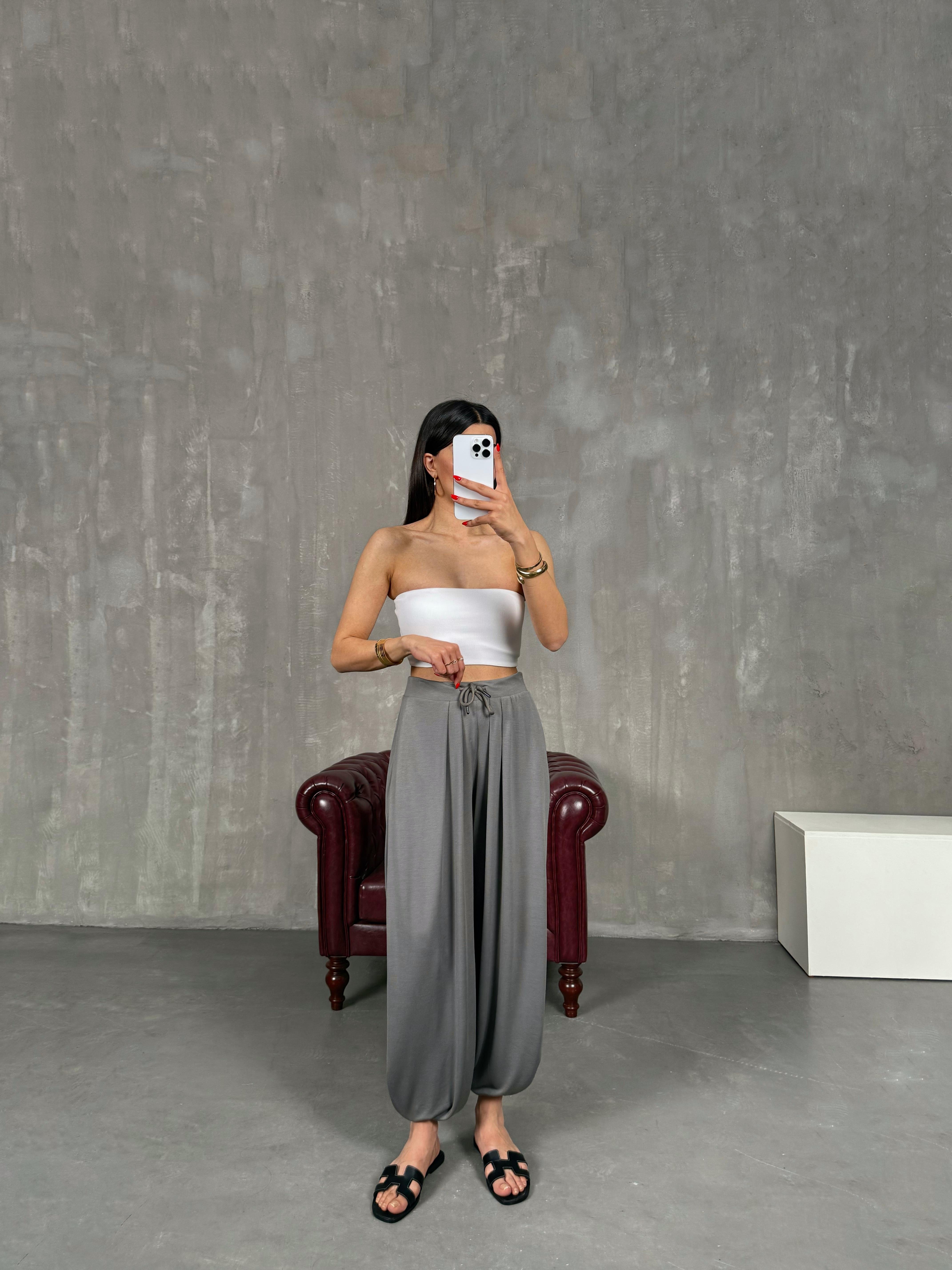 Gri Cepli Modal Muadil Şalvar Pantolon Gaus00207GausPANTOLONGU1001489