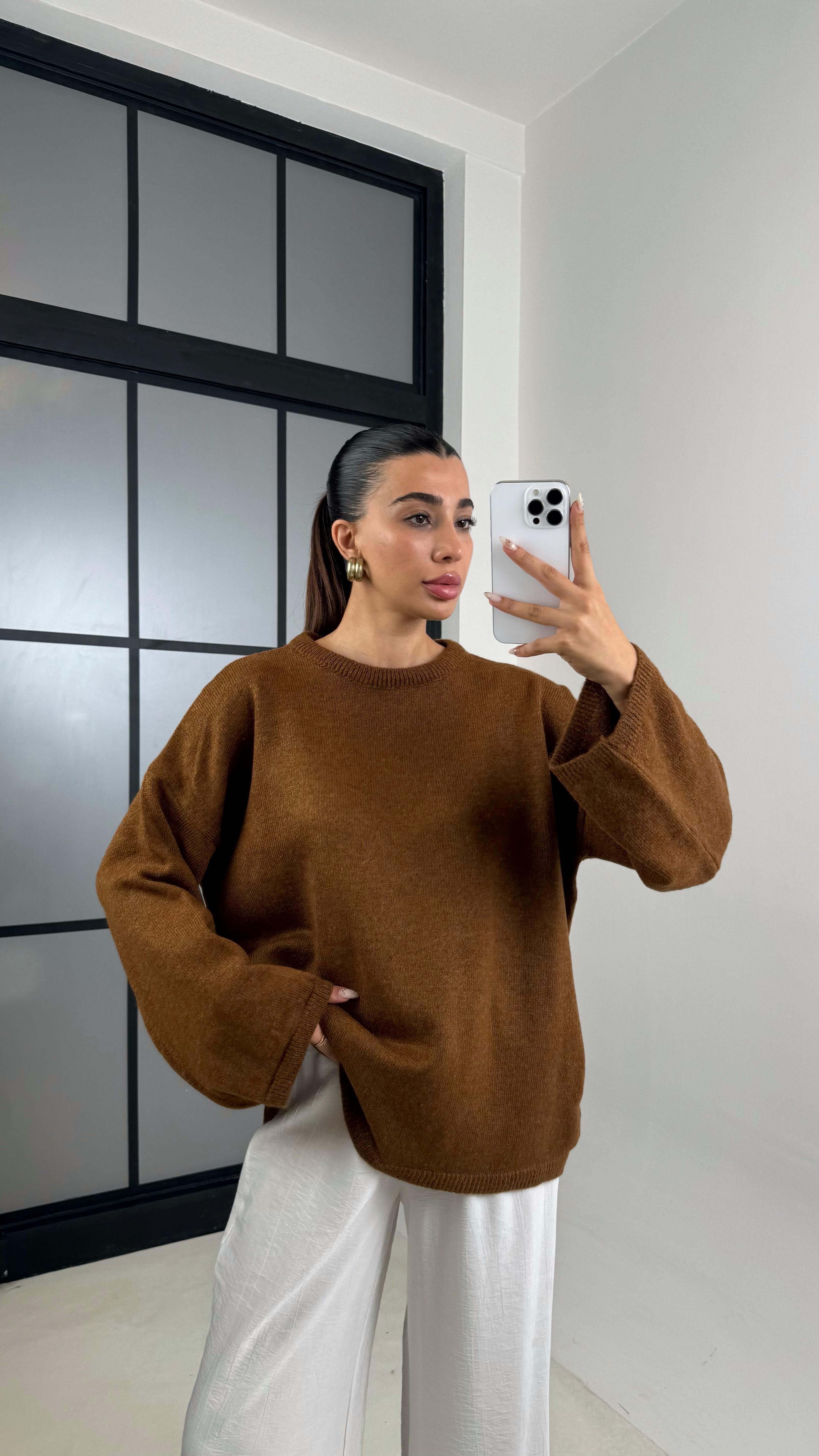 Kahve Basic MD Muadil Triko Kazak GAUS-00114GAUS الكنزات GAUS-00114