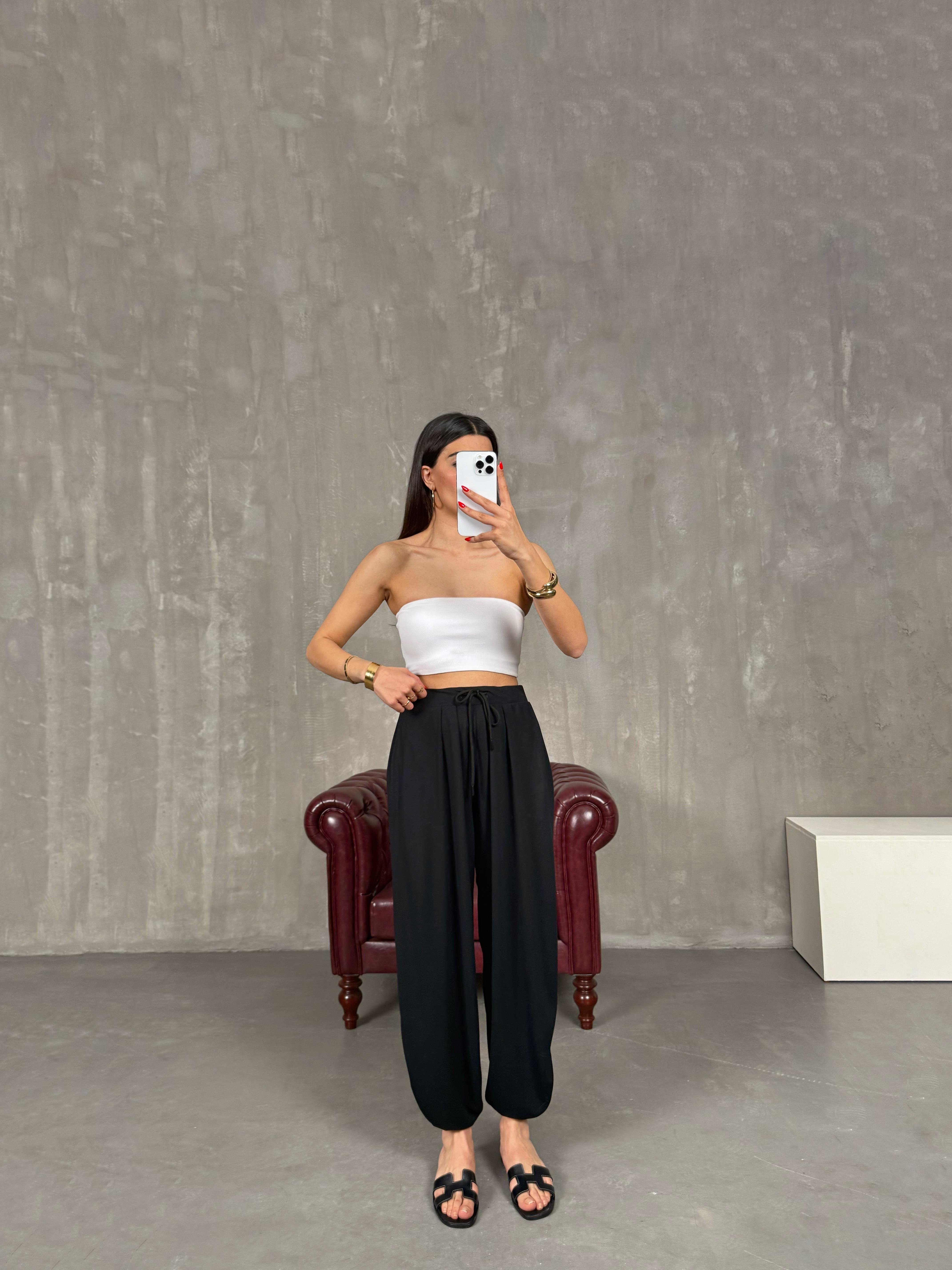 Siyah Cepli Modal Muadil Şalvar Pantolon Gaus00207GausPANTOLONGU1001486