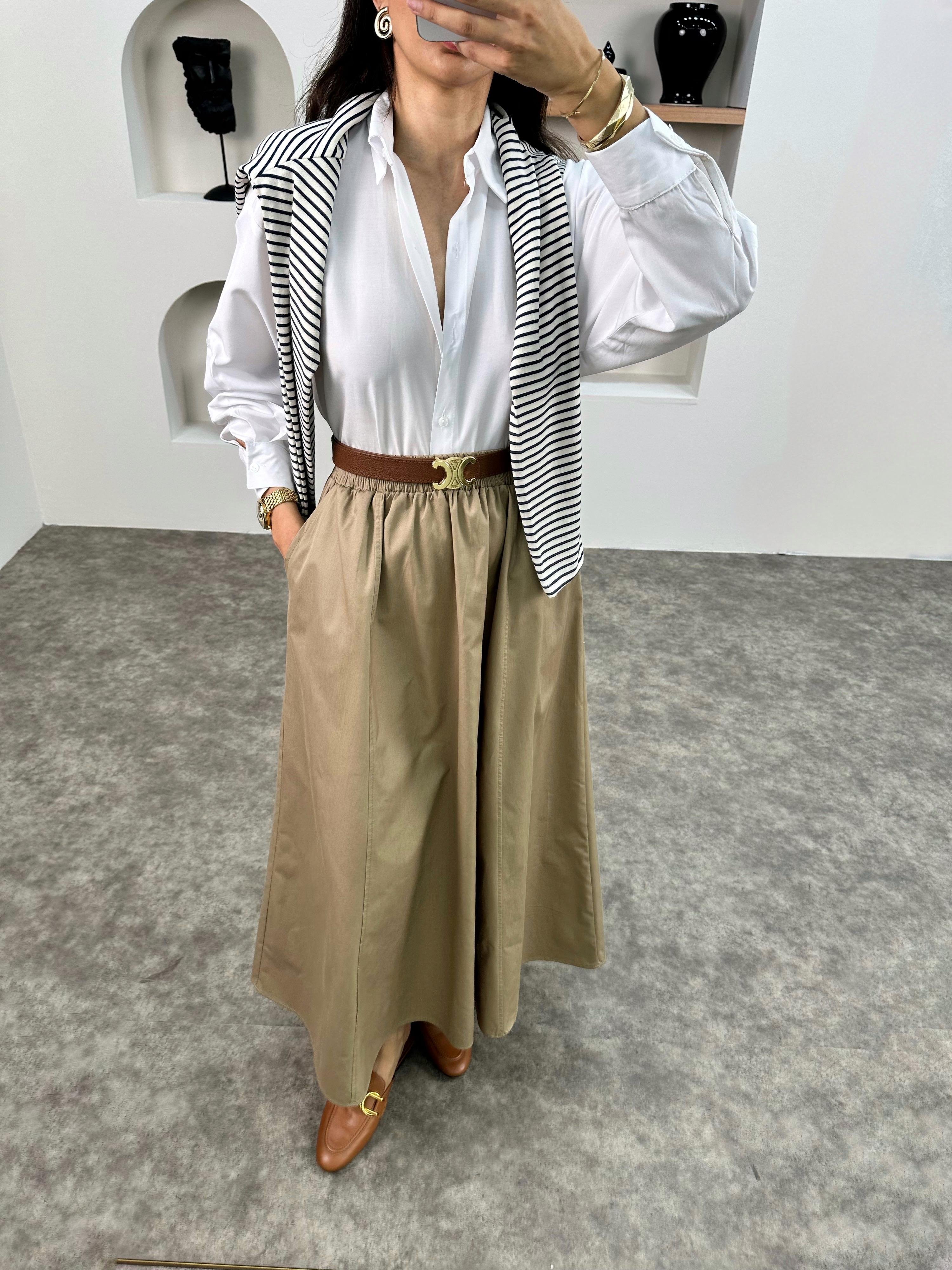 Gosa Sütlü Kahve Beli Lastikli Gabardin Kumaş EtekGausETEKGU008962