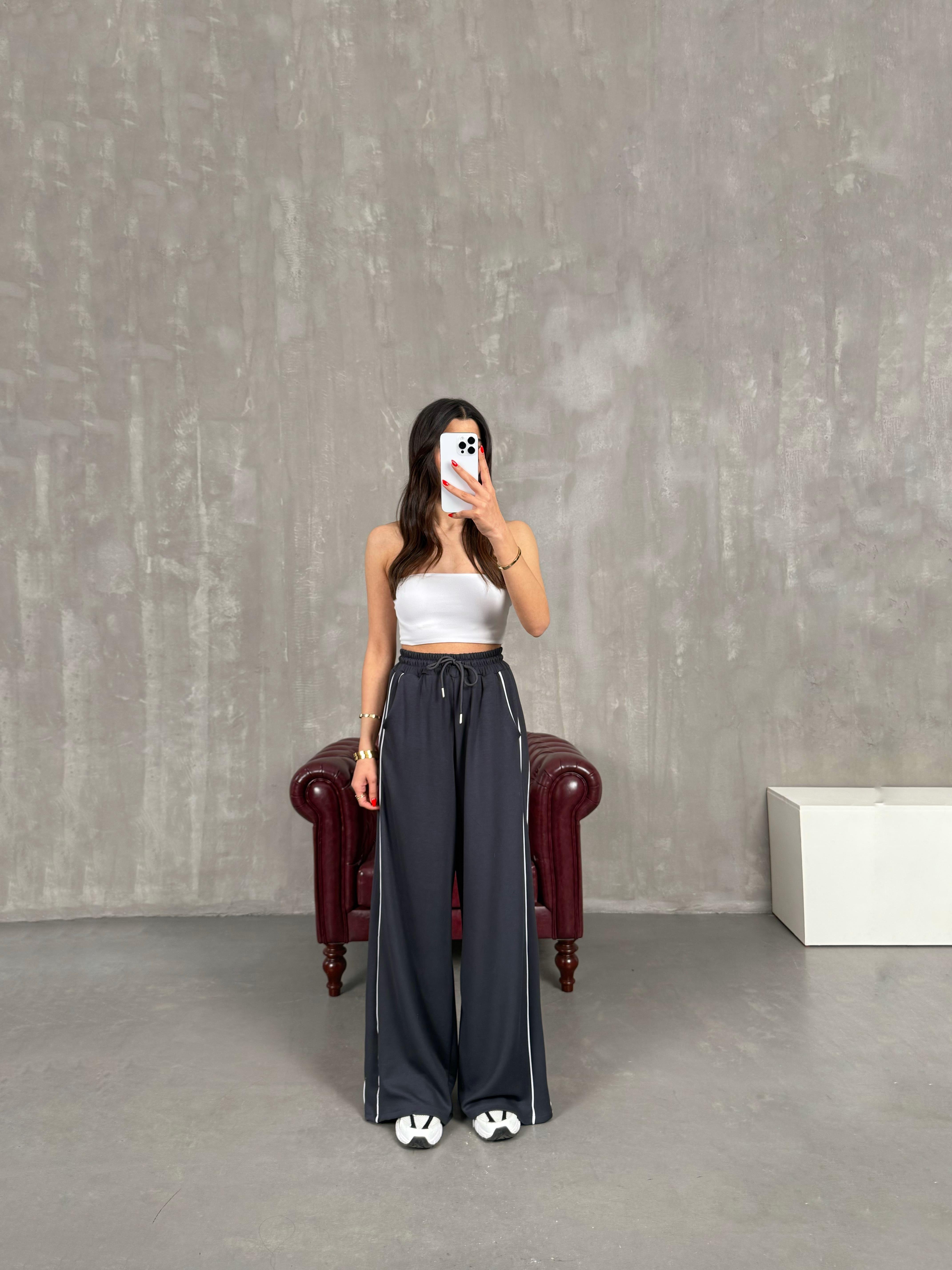 Antrasit Şeritli Modal Kumaş Eşofman Altı Gaus00180GausEŞOFMANGU1001421