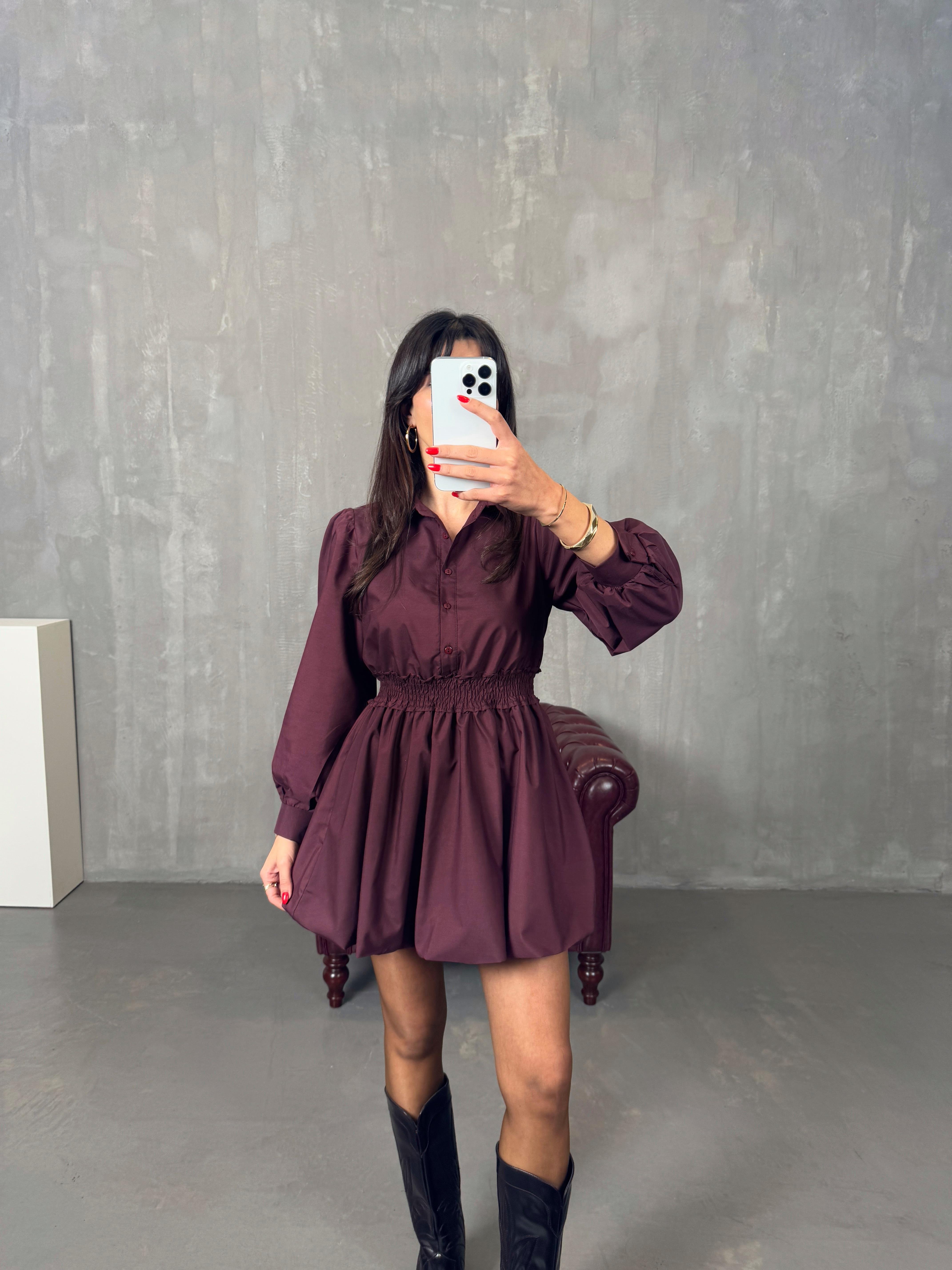 Puqa Bordo Balon Gömlek ElbiseGausELBİSEGU00904323