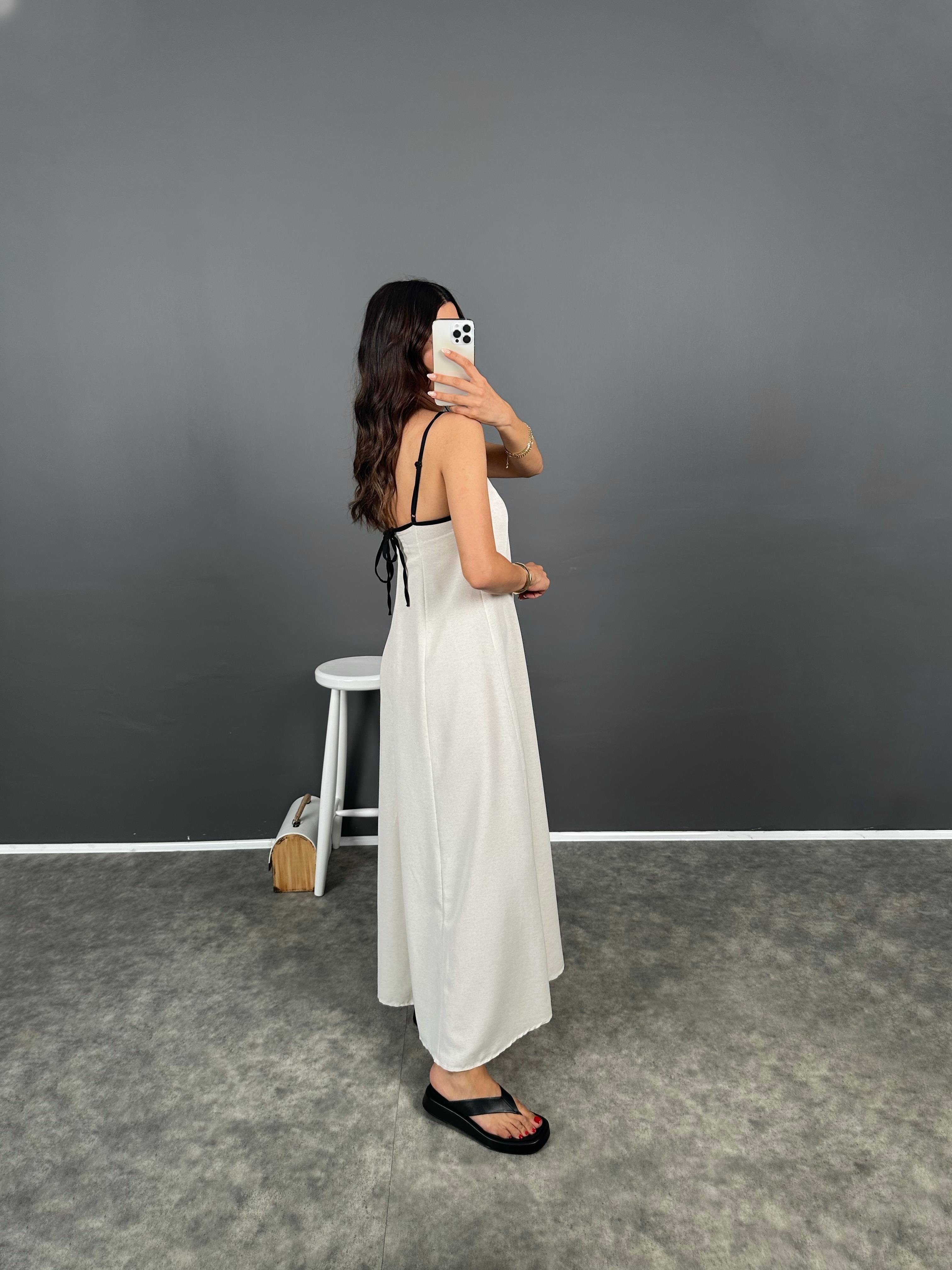 Tenny Taş Keten Sırt Bağlamalı Elbise GausELBİSEGU008359