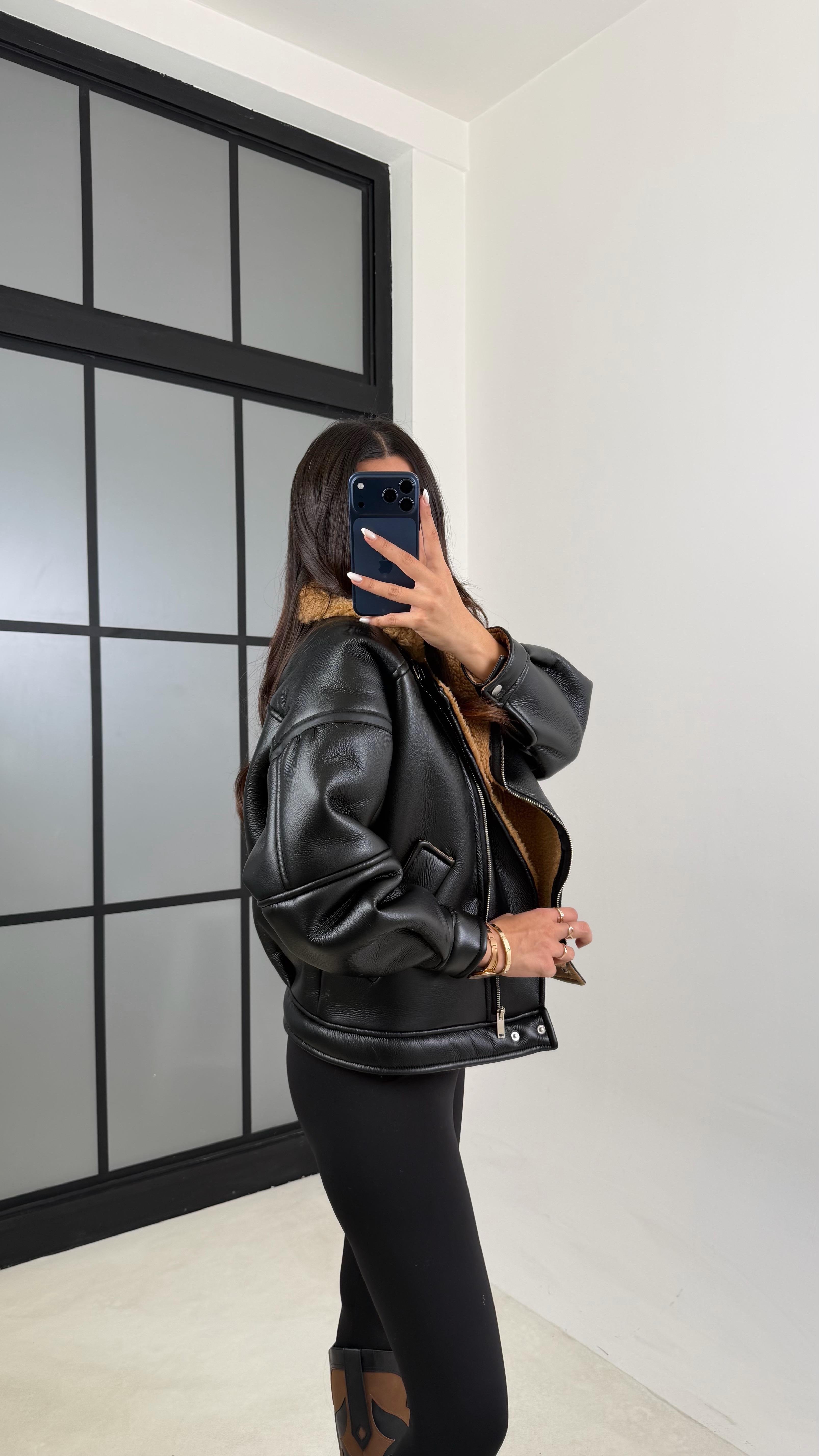 Kahve İçi Peluşlu Deri Mont GAUS-00608GAUS الجواكيت GAUS-00608