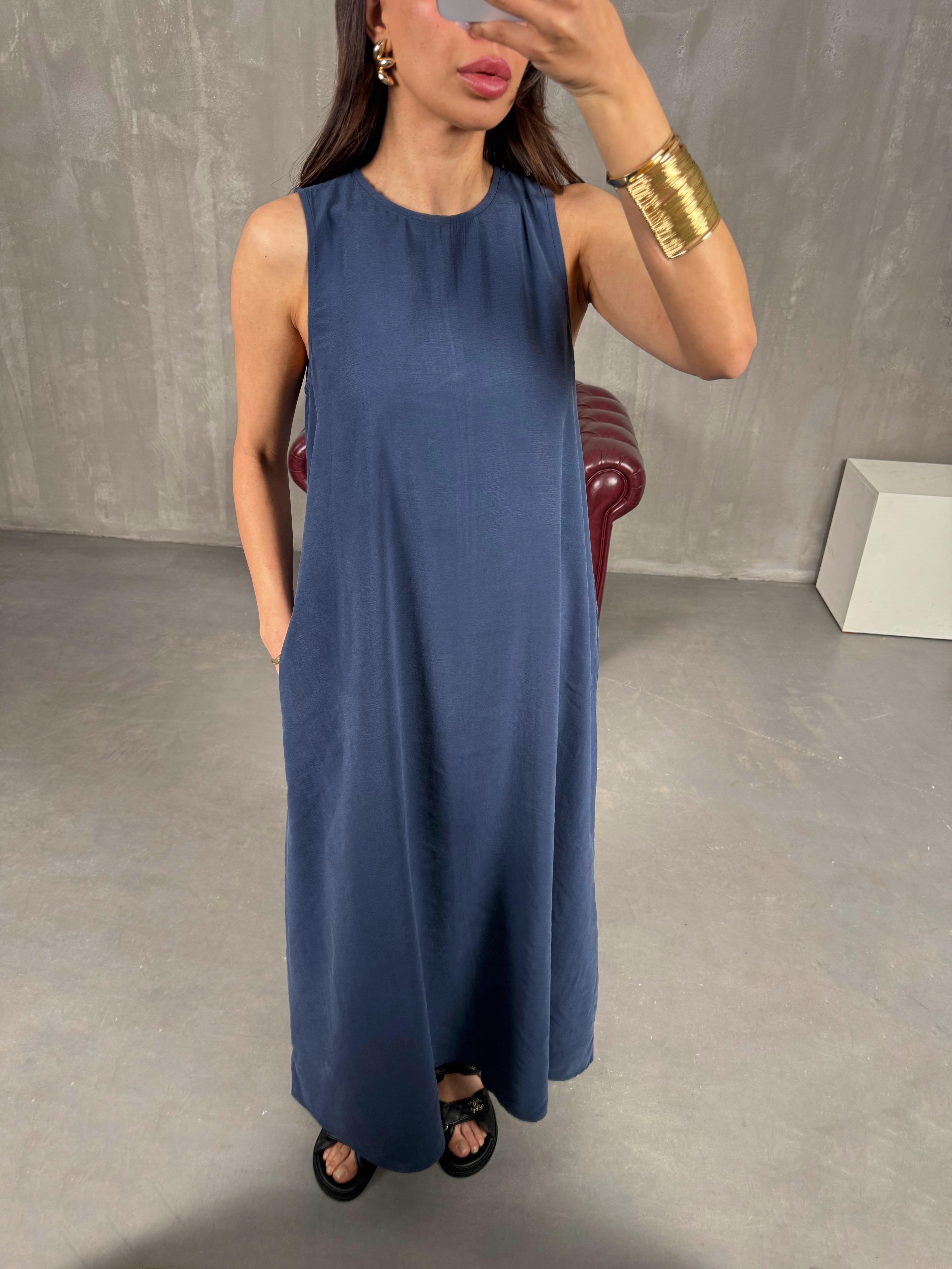 İndigo Cepli Tensel Kumaş Elbise Gaus00263GausELBİSEGU1001606