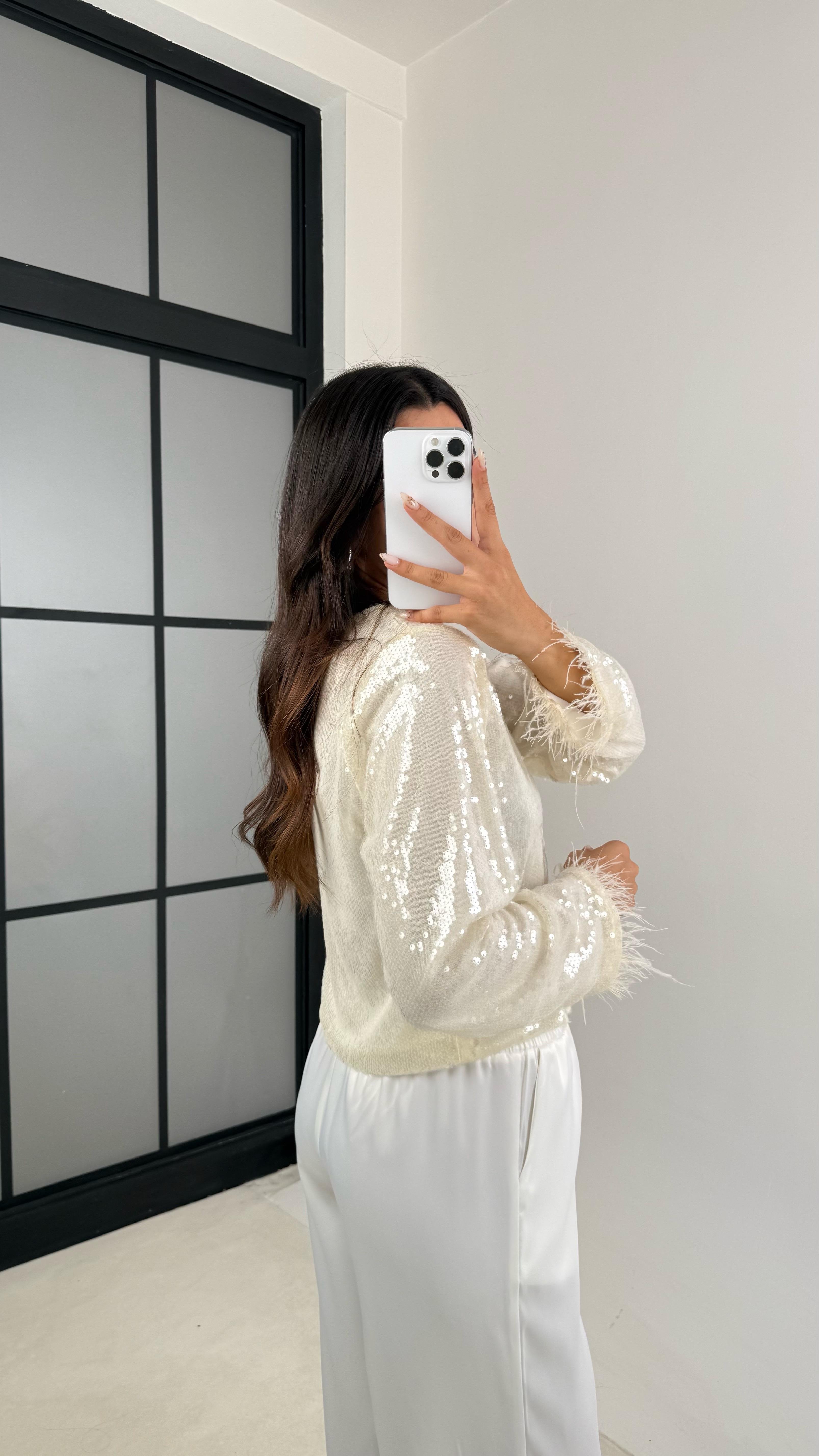 Ekru Pul Payetli Astarlı Tasarım Ceket Gömlek GAUS-0044GAUS القمصان GAUS-0044