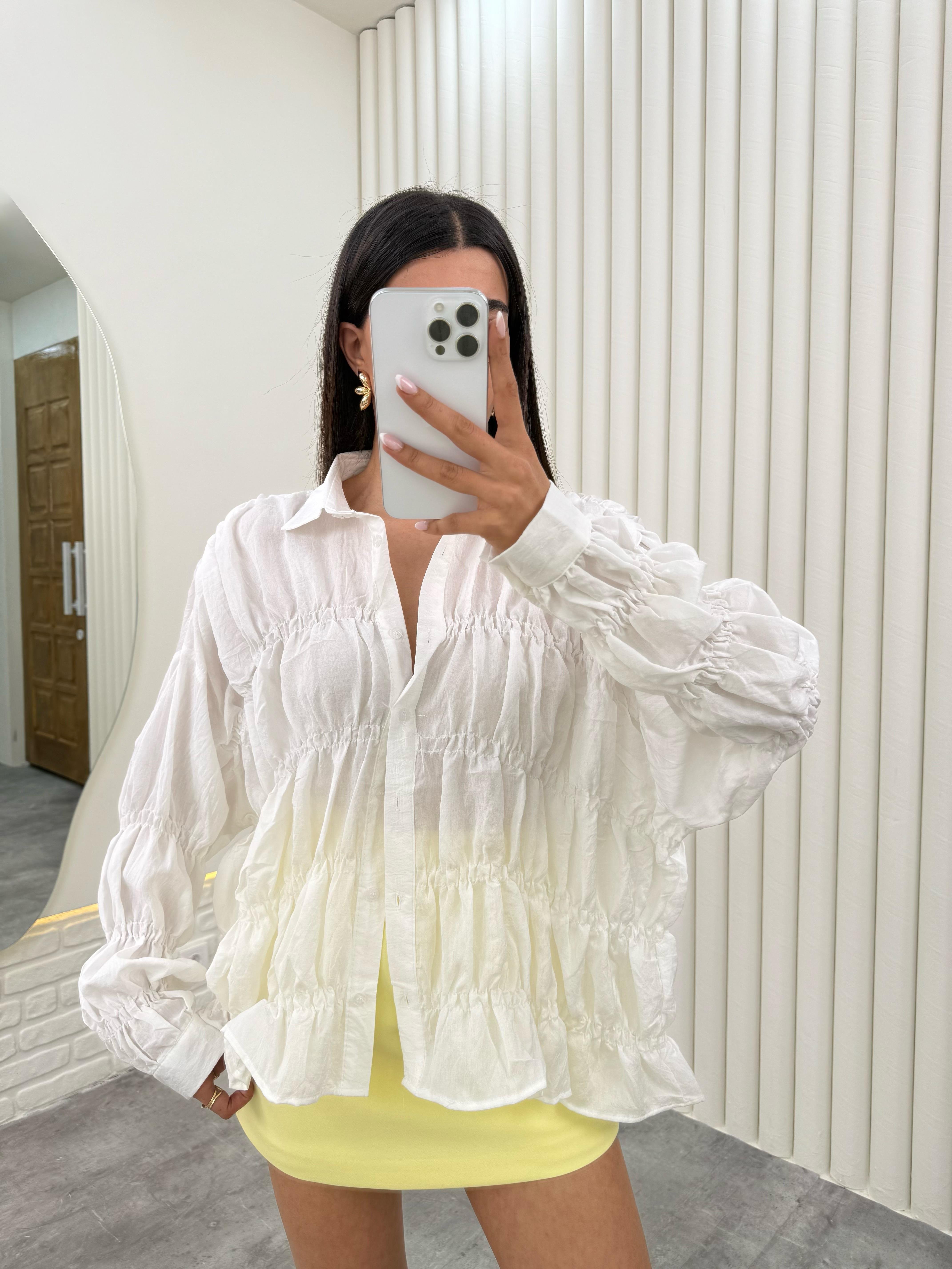 Beyaz Gipeli Tasarım Tensel Gömlek Gaus00280GausGÖMLEKGU1001652