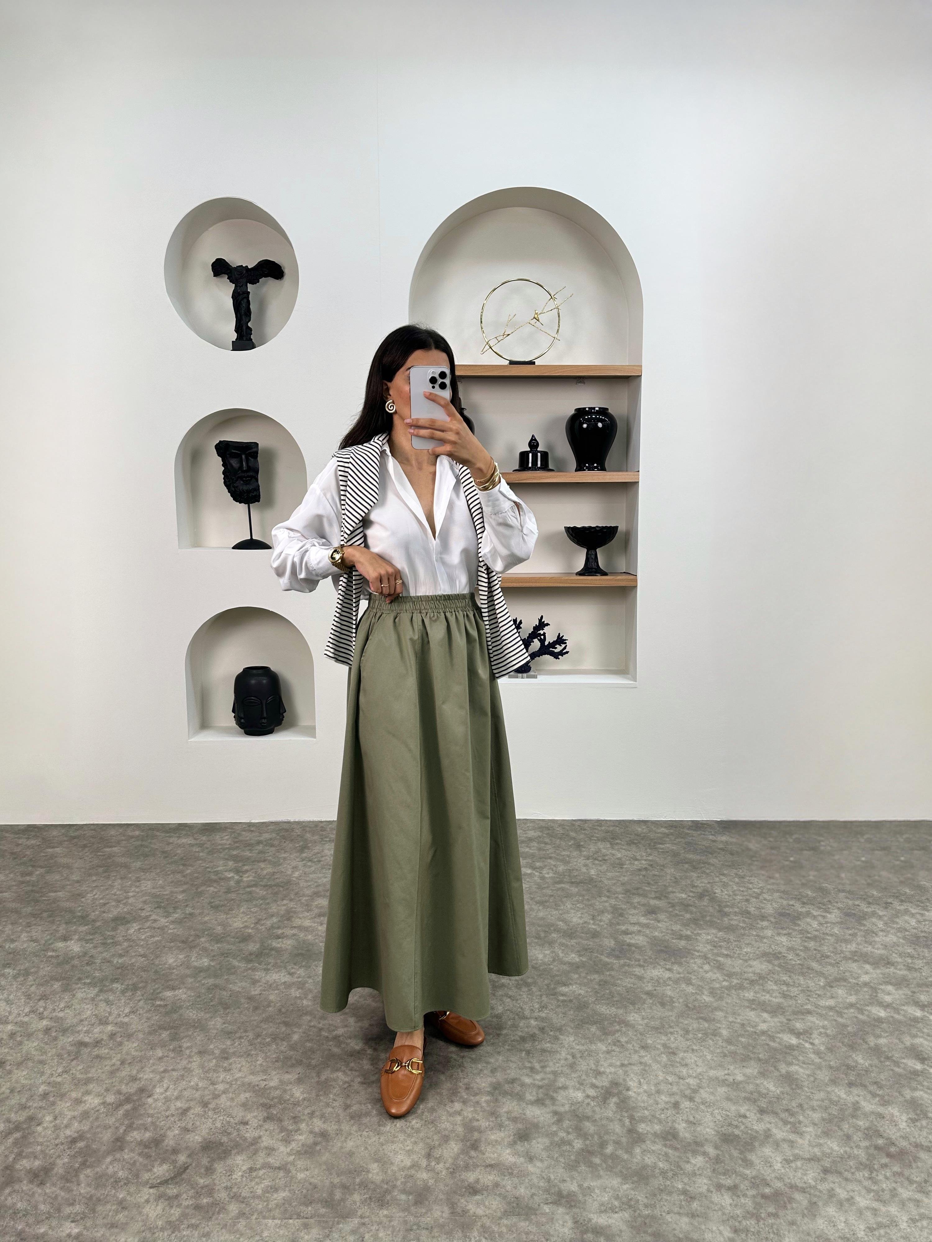 Gosa Haki Beli Lastikli Gabardin Kumaş EtekGausETEKGU008957