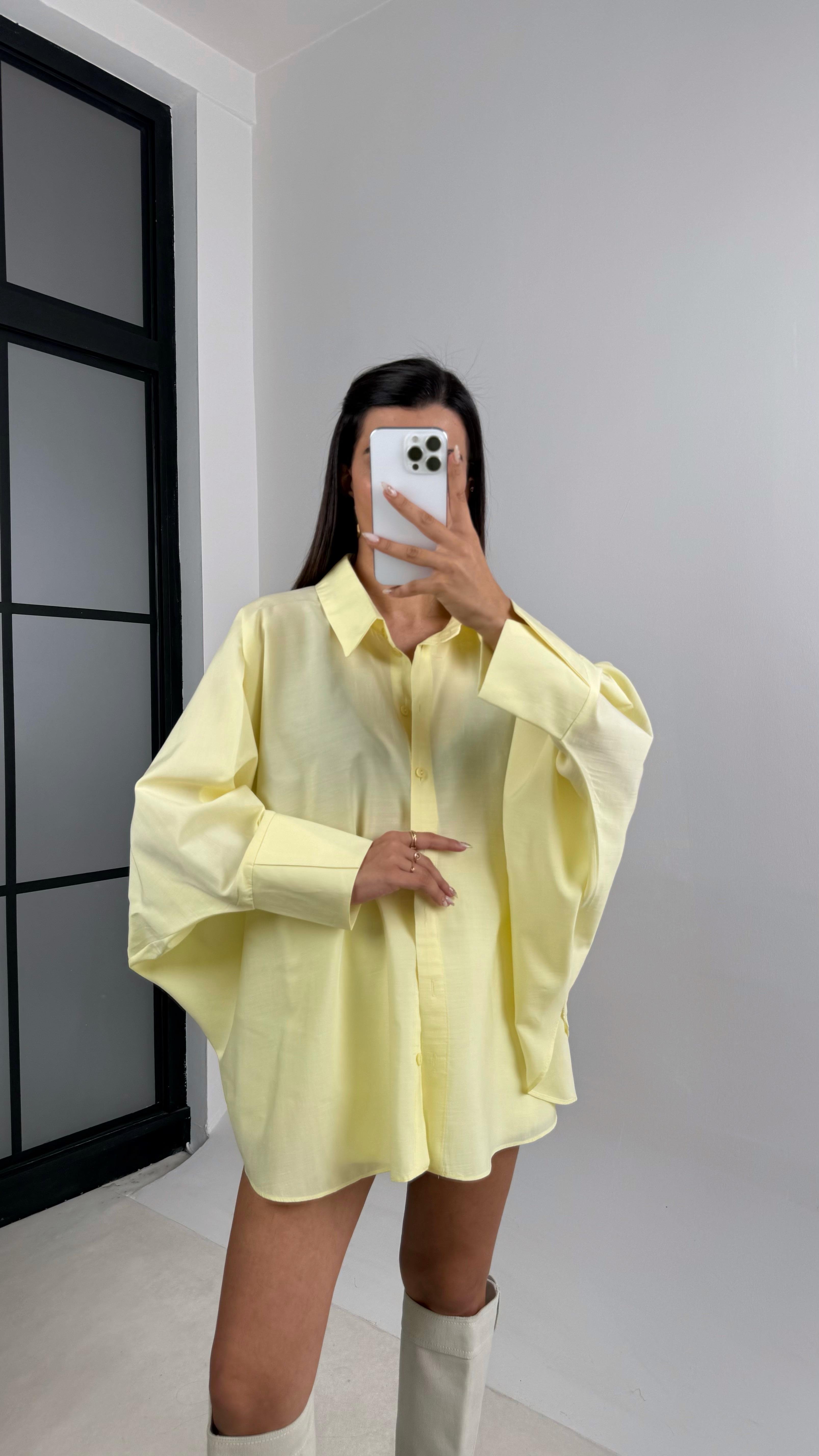 Sarı Yarasa Kol Oversize Tencel Gömlek GAUS-00117GAUS القمصان GAUS-00117