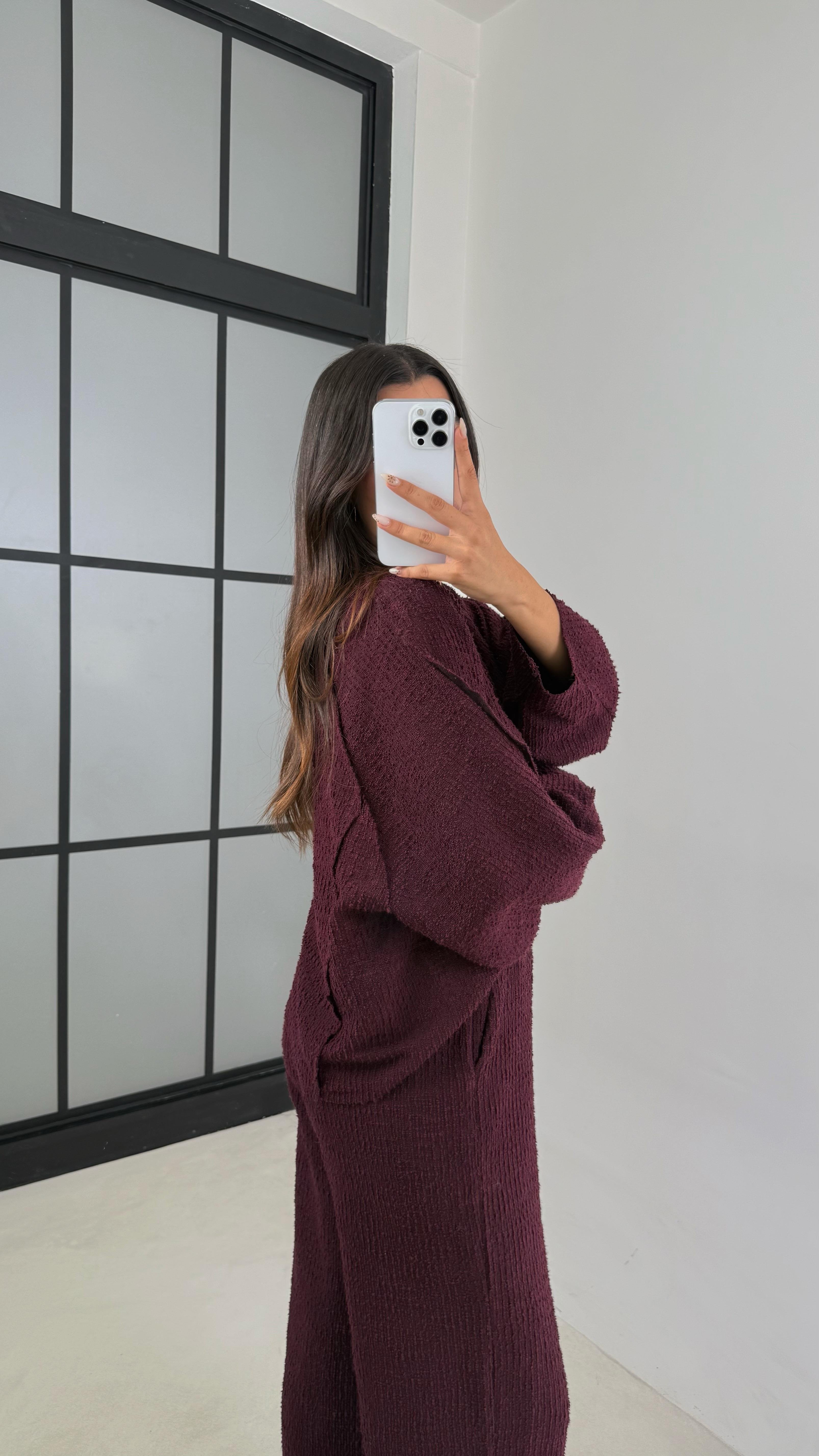 Bordo Kazak Beli Lastikli Pantolon Buklet Kumaş İkili Takım GAUS-00138GAUSTAKIMGAUS-00138