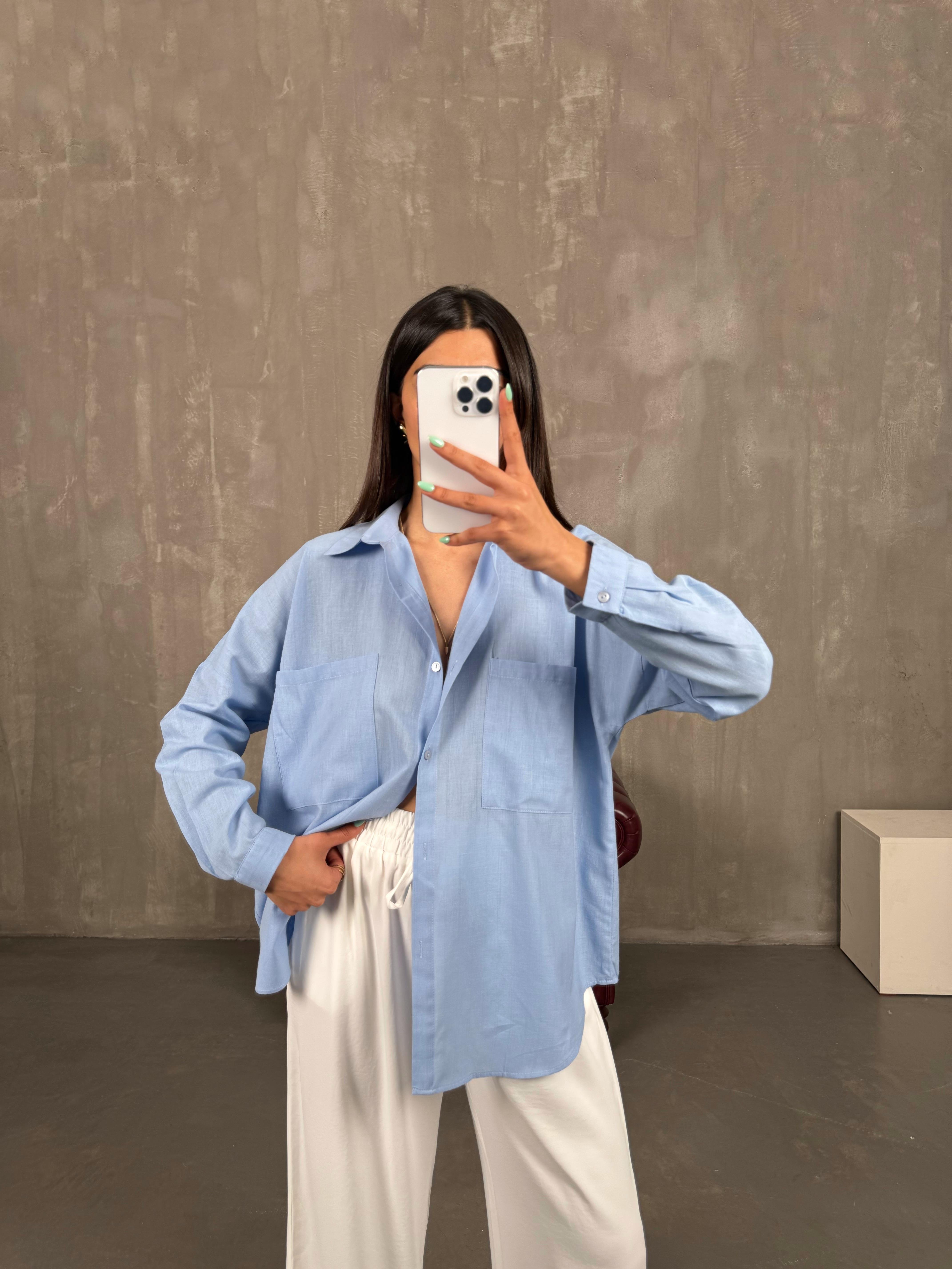 Mavi Cepli Keten Gömlek Gaus00253GausGÖMLEKGU1001587