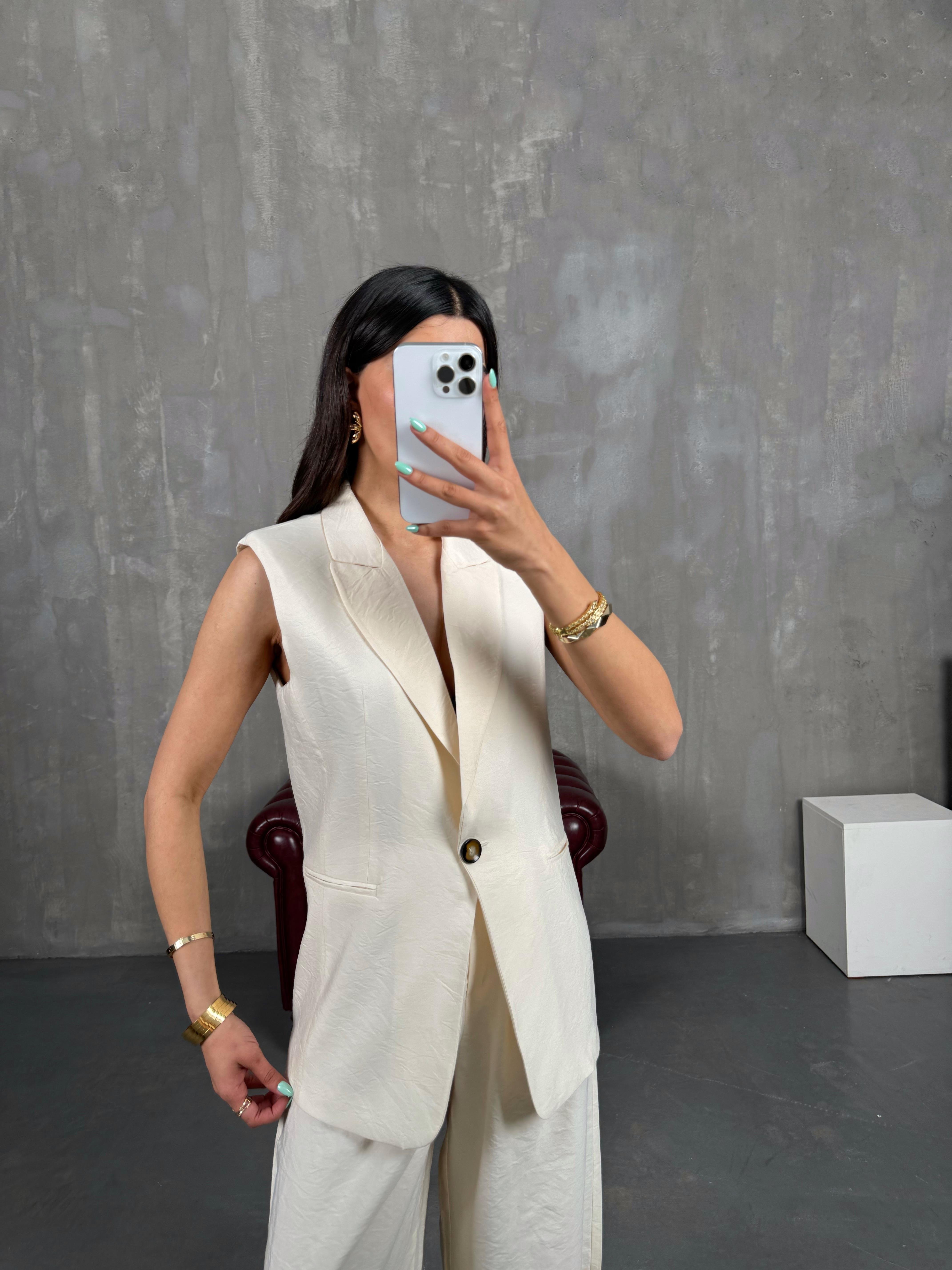 Taş Astarlı Vatkalı Yelekli Beli Lastikli Pantolon İkili Tensel Takım Gaus00233GausTAKIMGU1001538