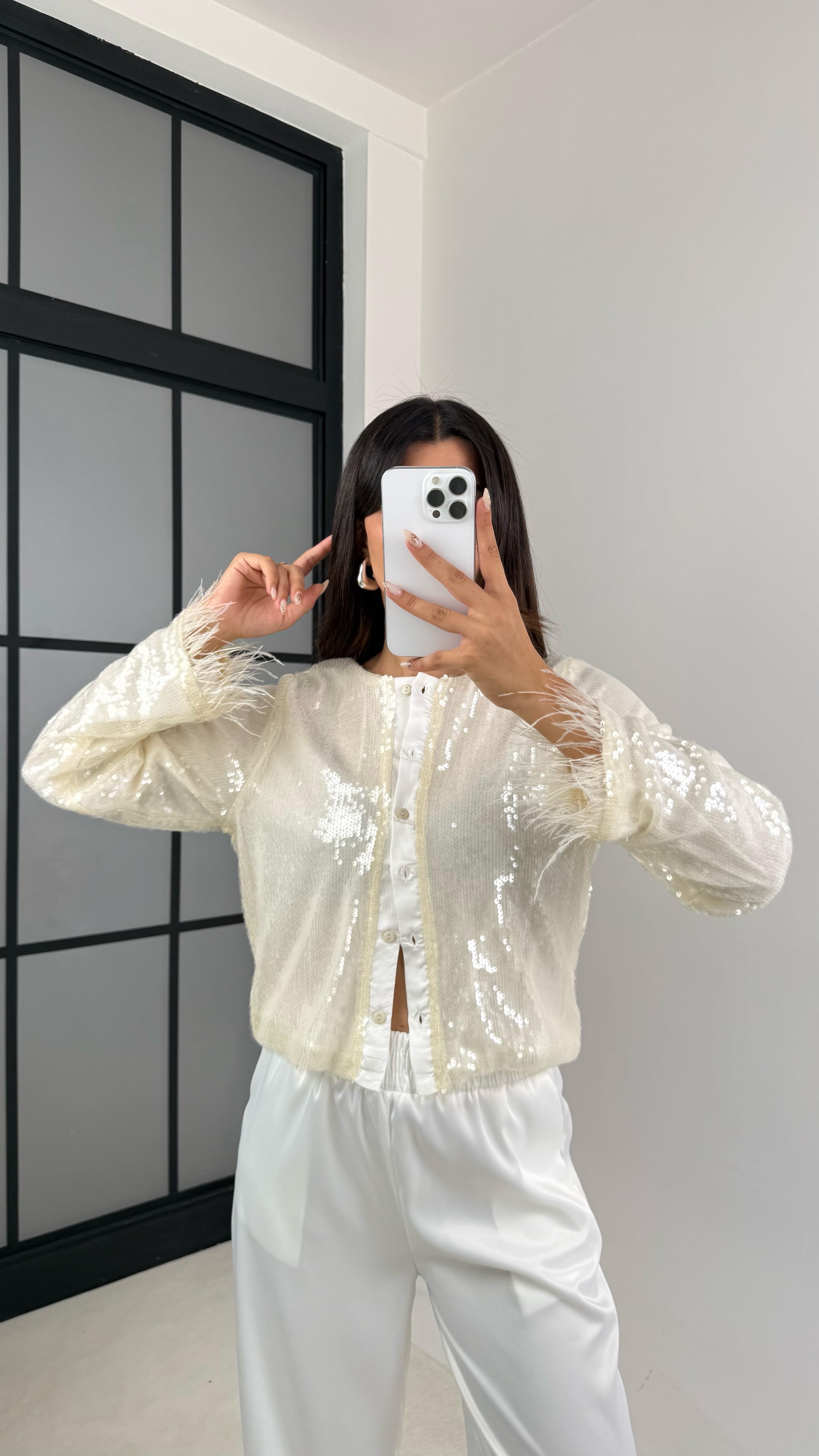 Ekru Pul Payetli Astarlı Tasarım Ceket Gömlek GAUS-0044GAUS القمصان GAUS-0044