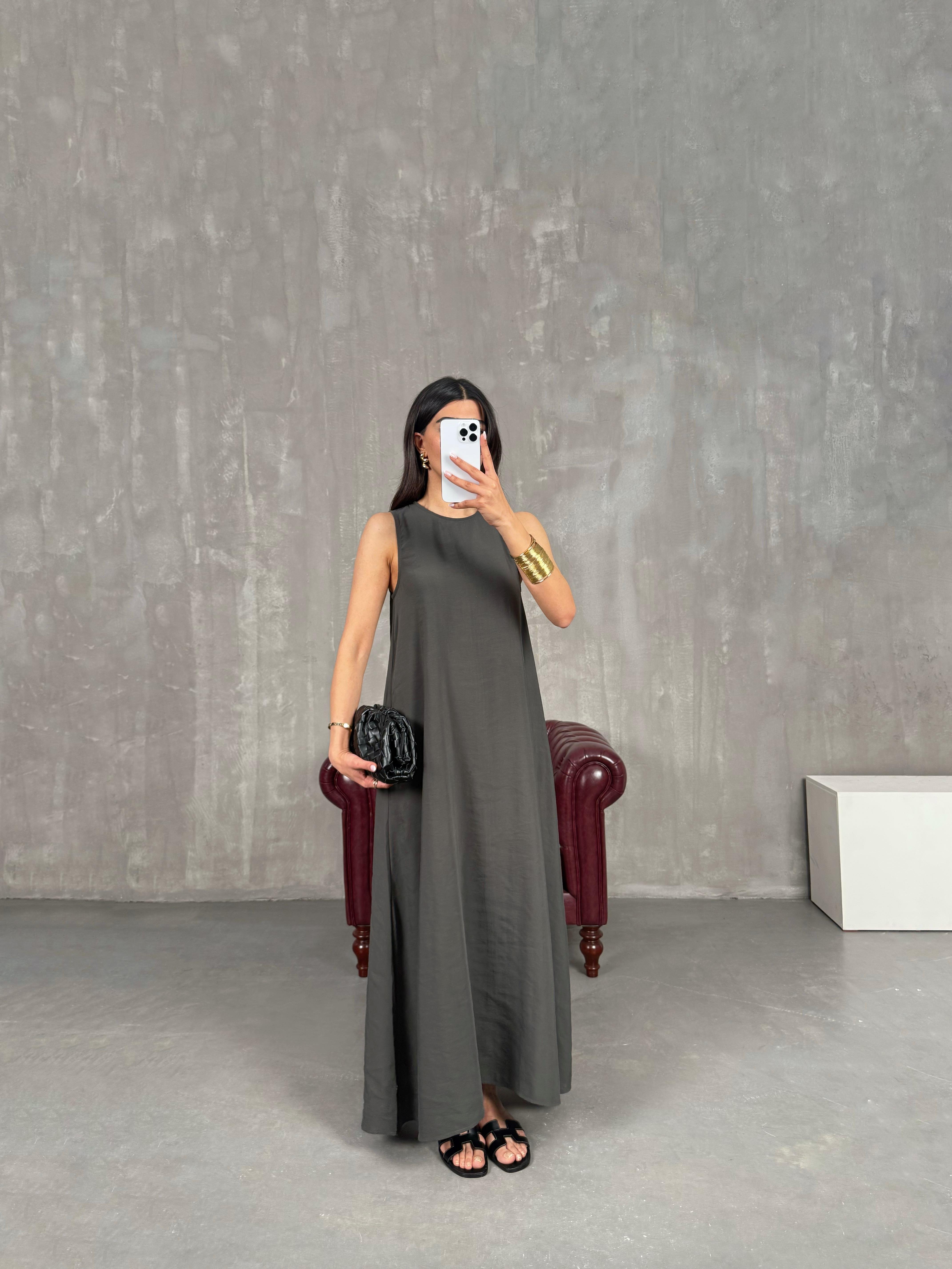 Antrasit Cepli Tensel Kumaş Elbise Gaus00263GausDressesGU1001608