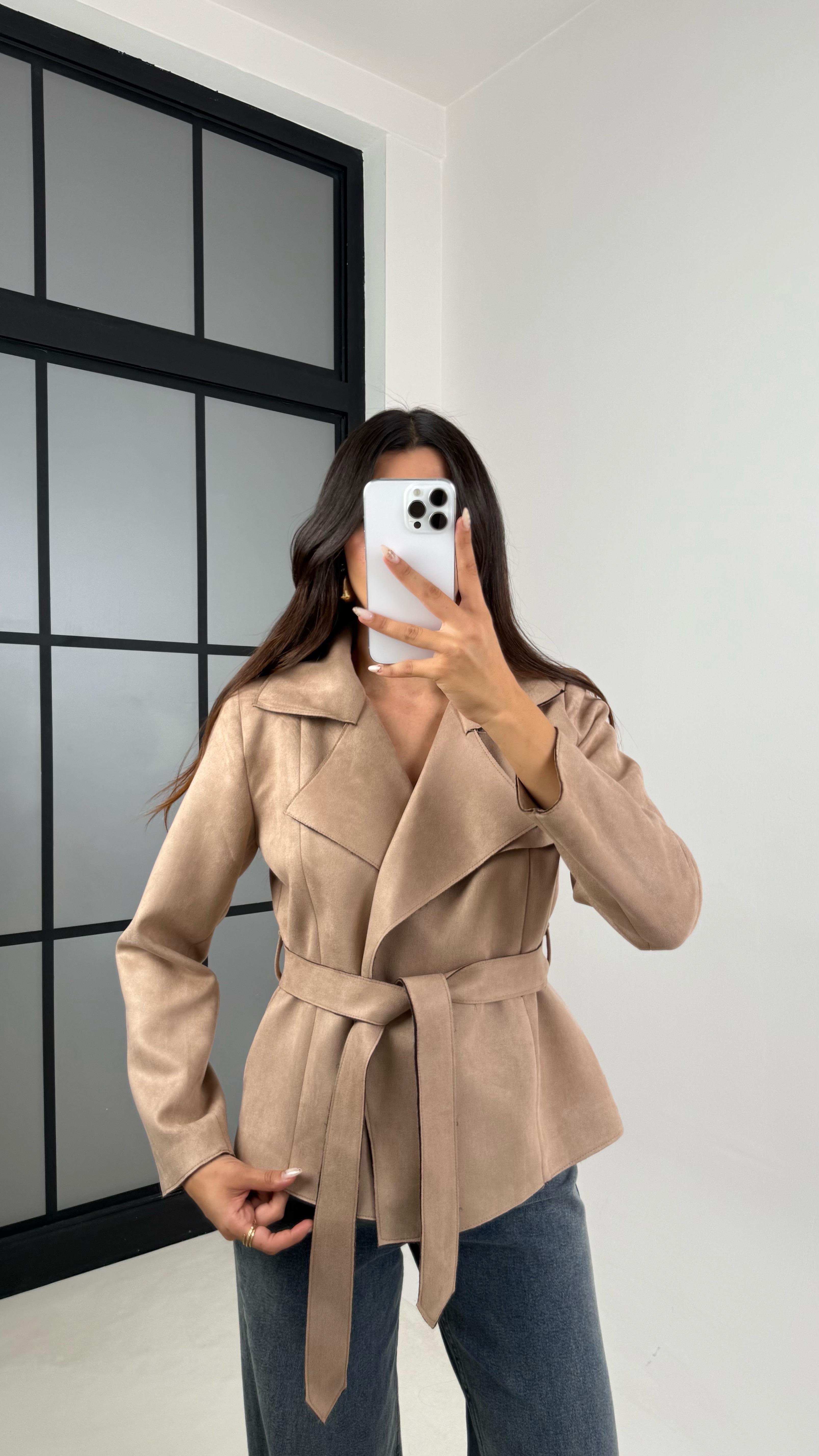 Vizon Vatkalı Kuşaklı Süet Ceket GAUS-00130GAUS السترات  GAUS-00130