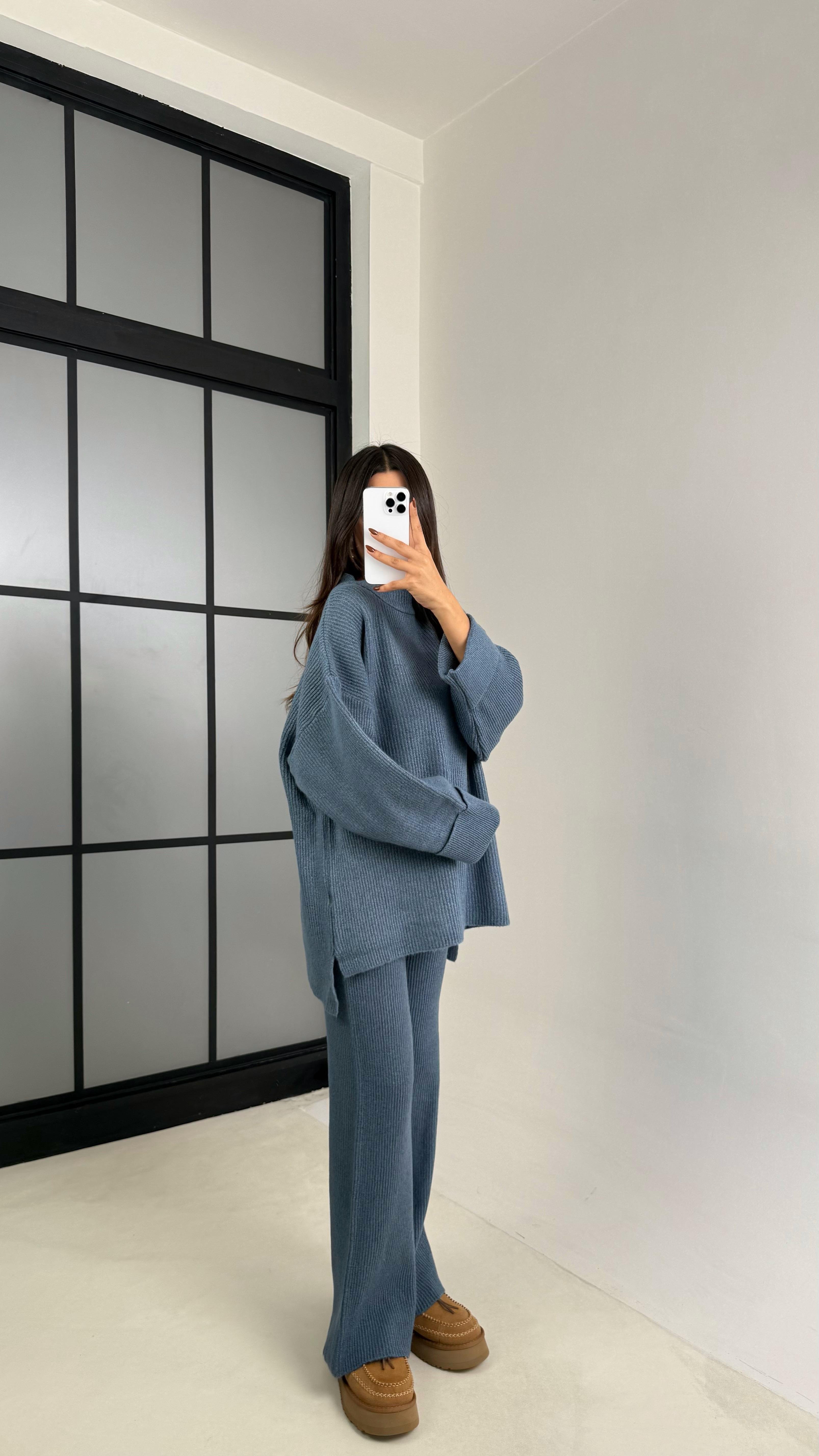 Mavi Duble Kol Kazak Beli Lastikli Pantolon Triko Takım GAUS-00200GAUSTAKIMGAUS-00200