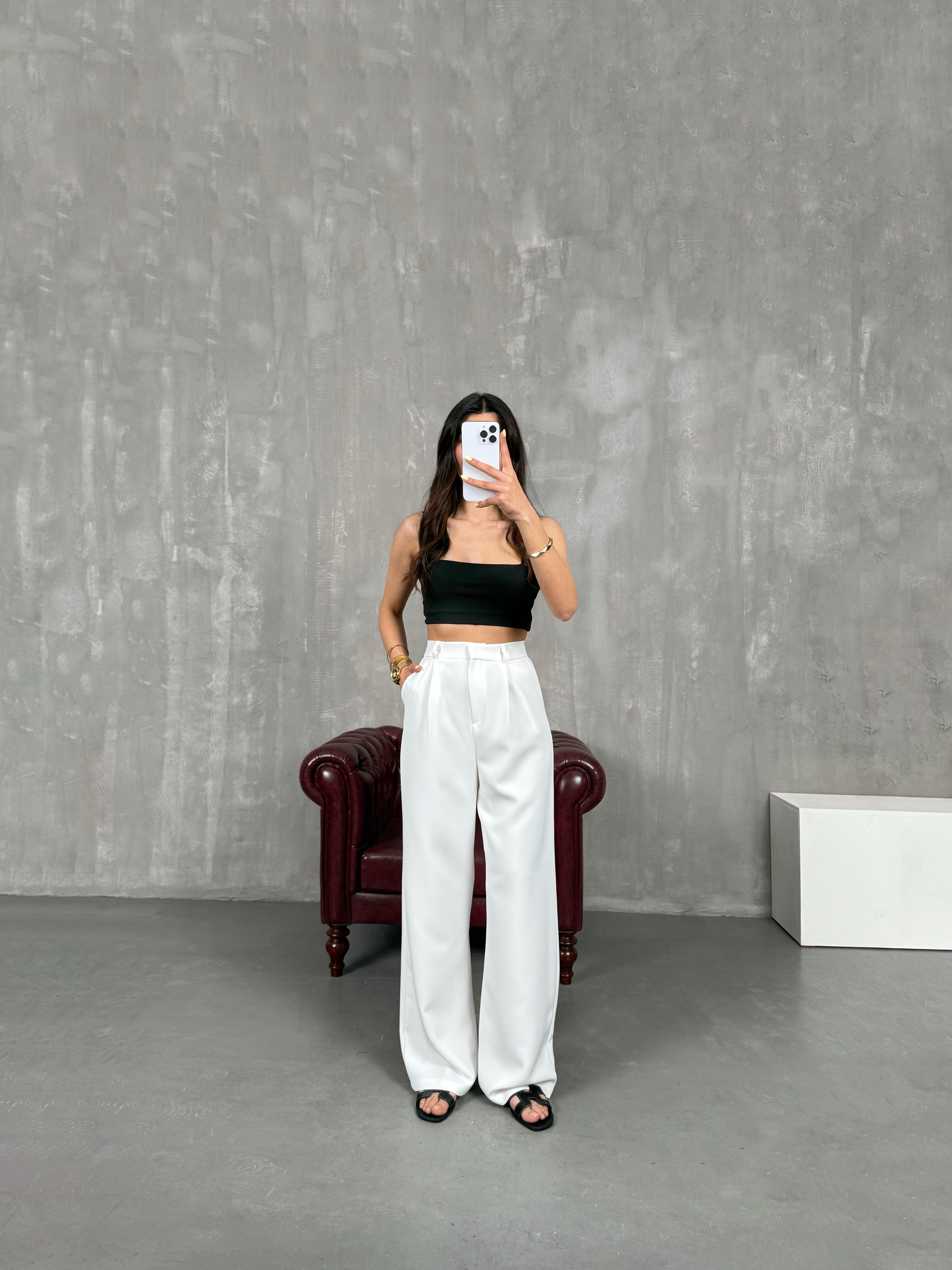 Beyaz Palazzo Kumaş Pantolon Gaus00140GausPANTOLONGU1001320