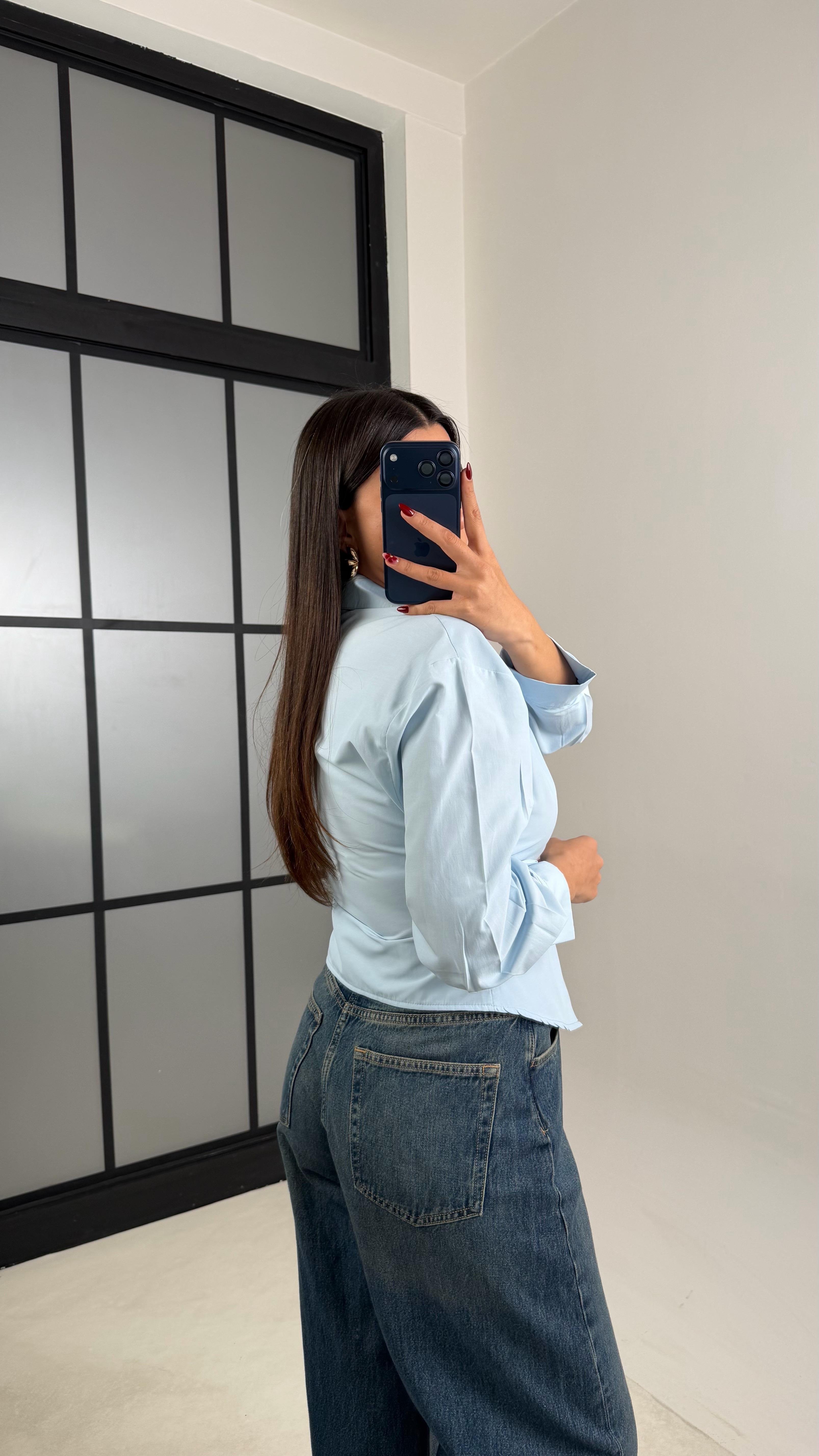 Mavi Asimetrik Kesim Poplin Gömlek GAUS-00623GAUS القمصان GAUS-00623