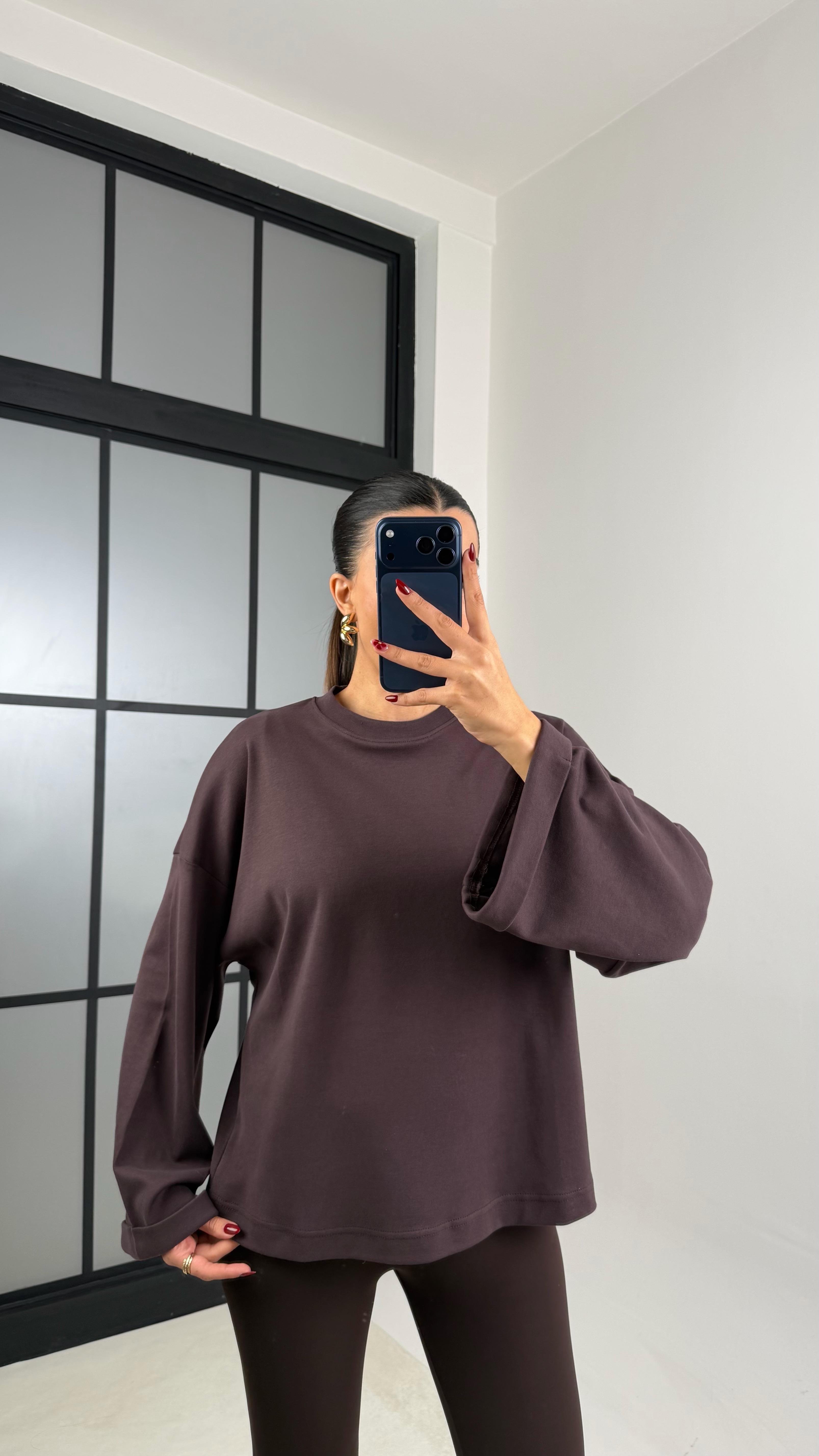 Acı Kahve Duble Kol Basic Bluz GAUS-00639GAUSالبلوزات GAUS-00639