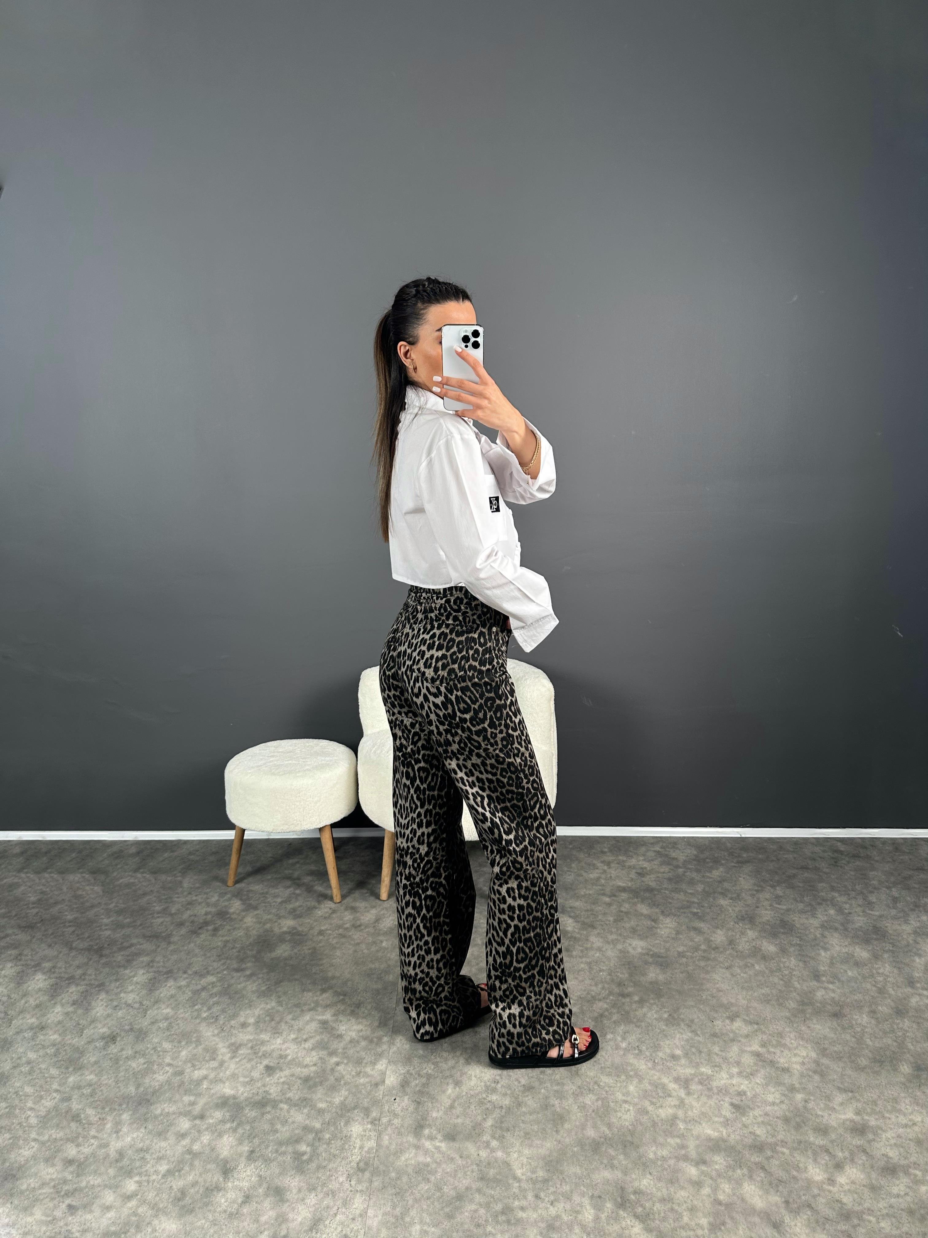 GU Koyu Leopar Desenli Straight Leg JeanGausDENİM PANTOLONGU007281