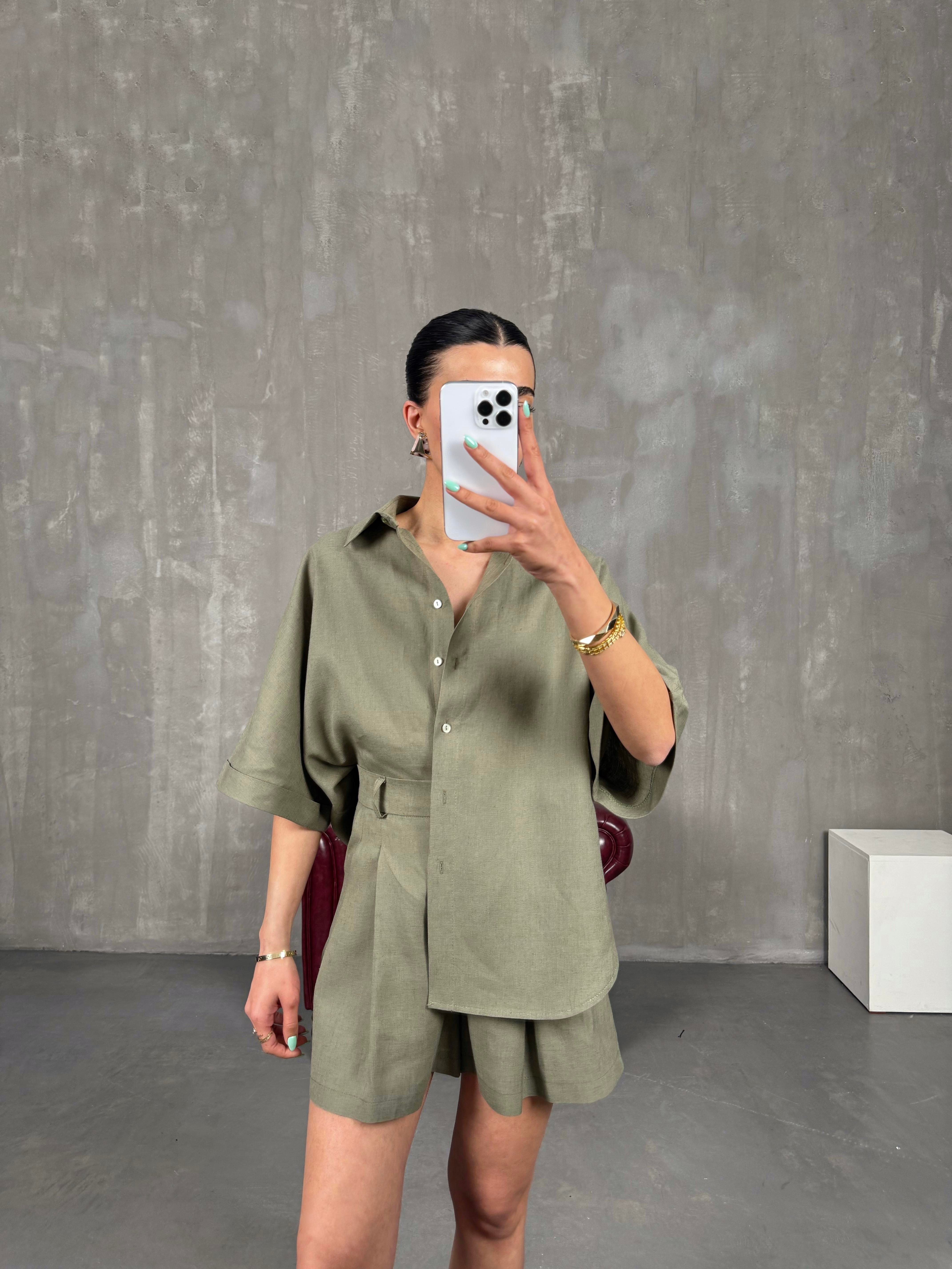 Haki Premium İkili Keten Takım Gaus00239GausTAKIMGU1001555