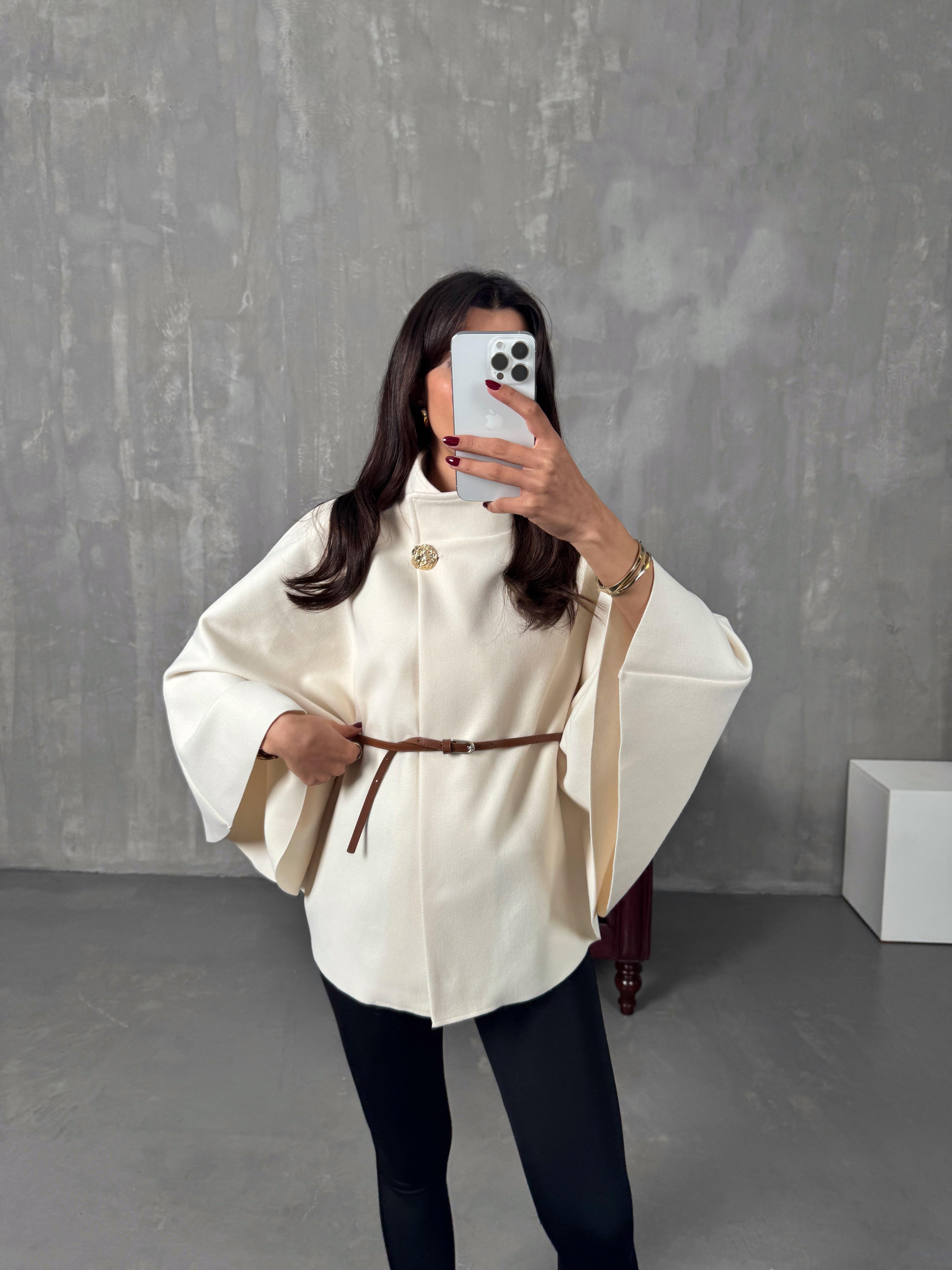 Gina Ekru ZR Model Kemerli Kaşe PançoGausPANCOGU00903887
