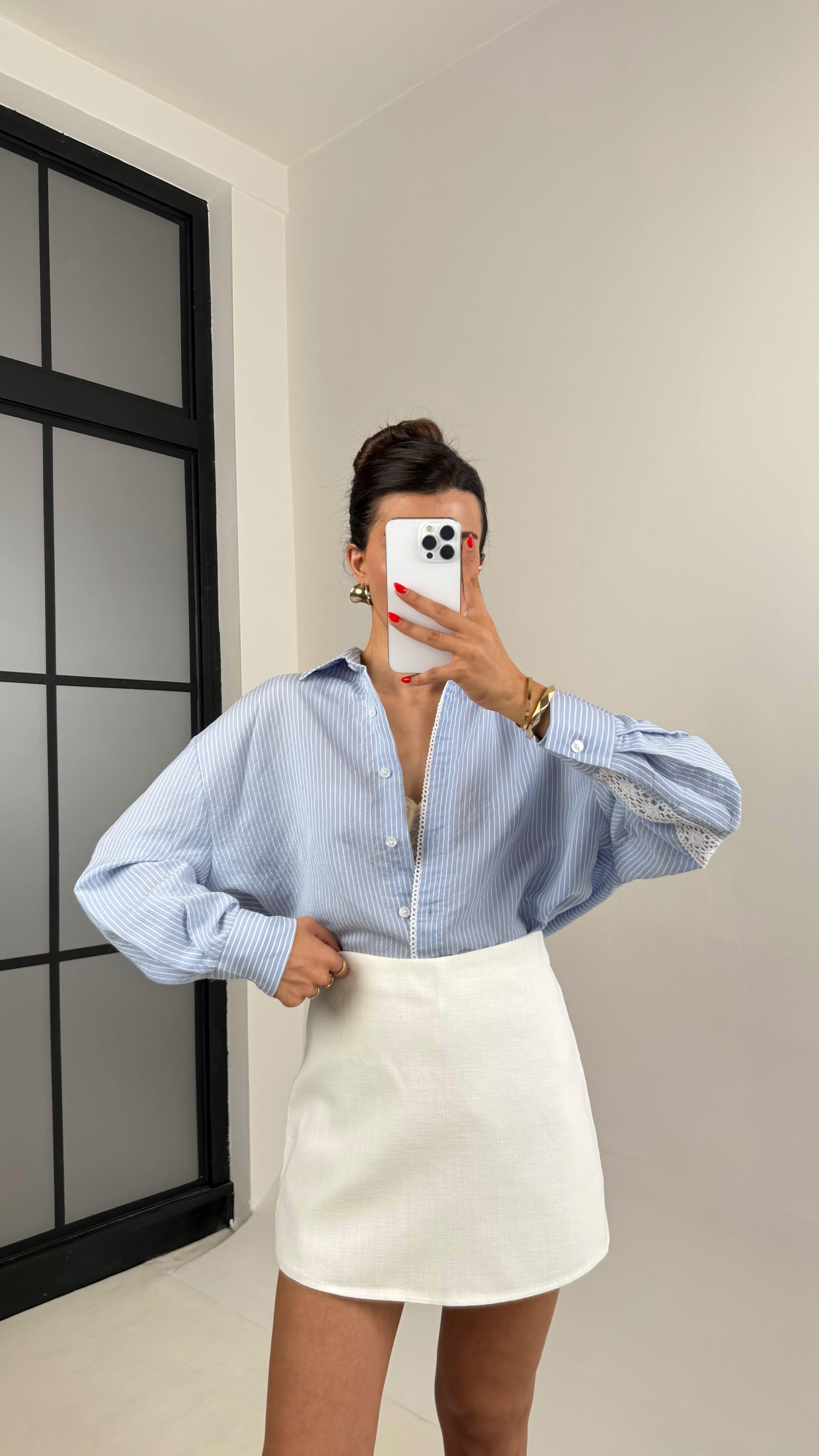 Ekru Şortlu Keten Etek Gaus00521GausETEKGU1002221